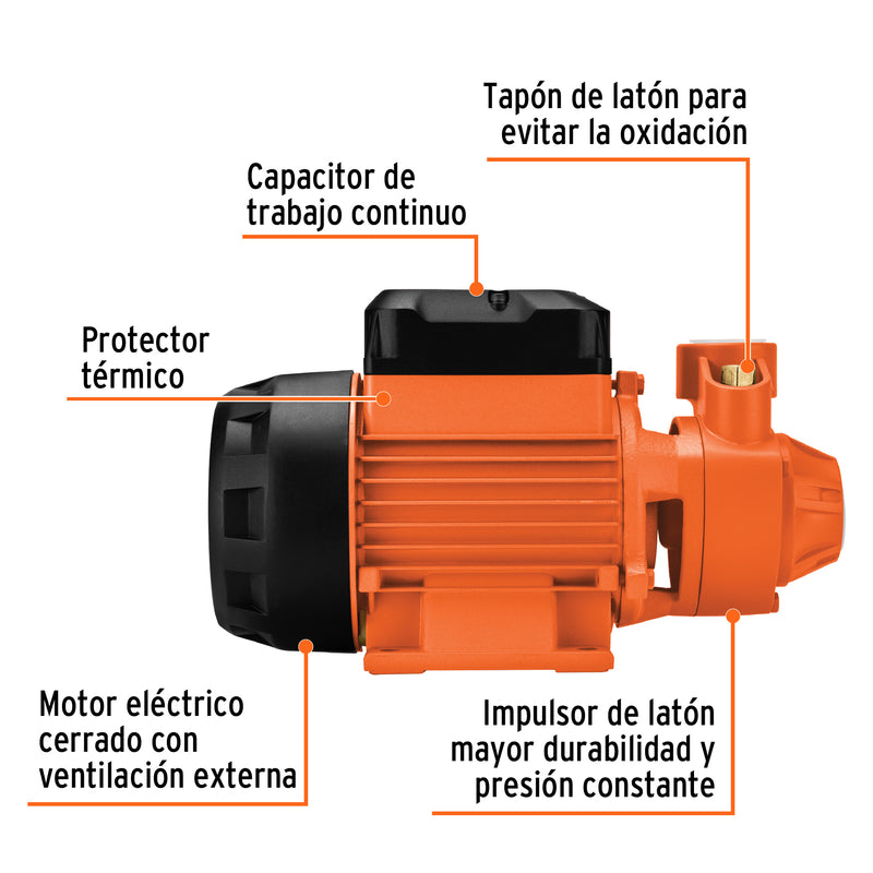 Bomba eléctrica periférica para agua 1 HP, Truper Expert