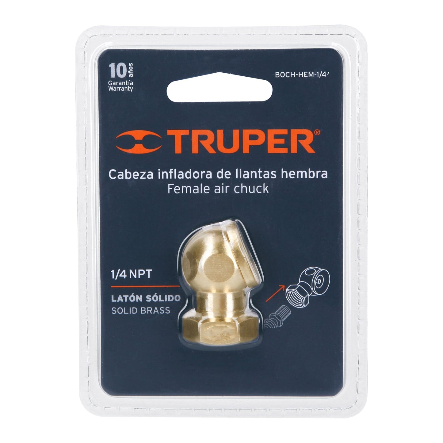 Inflador cabeza sencilla, hembra, cuerda 1/4 npt