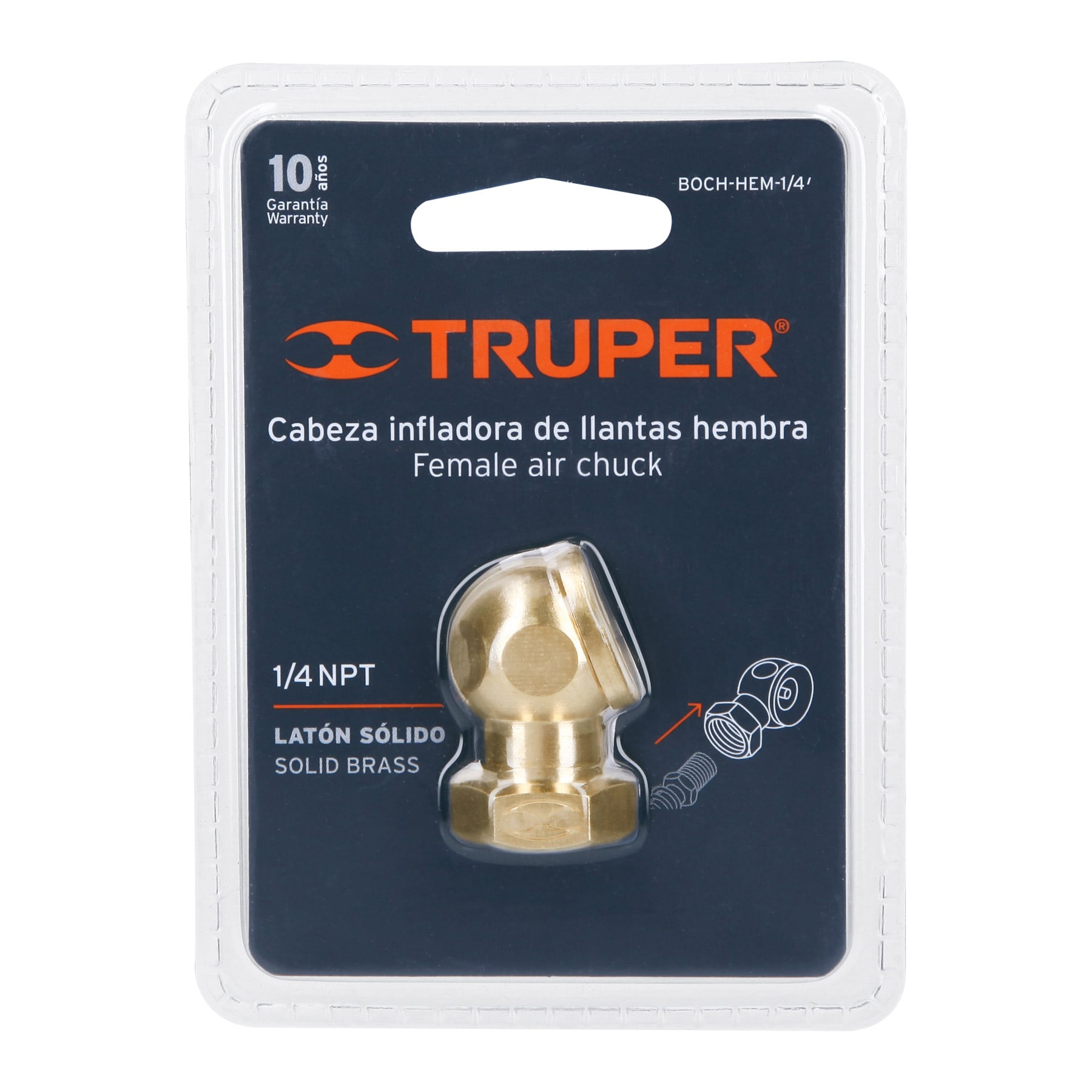 Inflador cabeza sencilla, hembra, cuerda 1/4 npt
