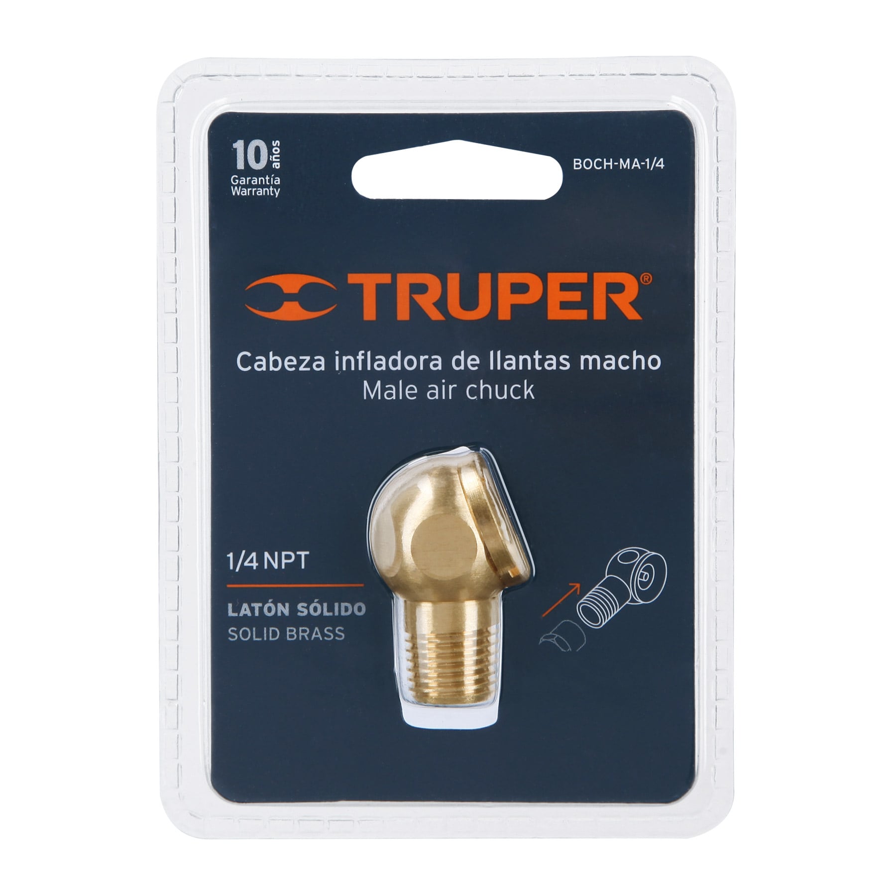 Inflador cabeza sencilla, macho, cuerda 1/4 npt
