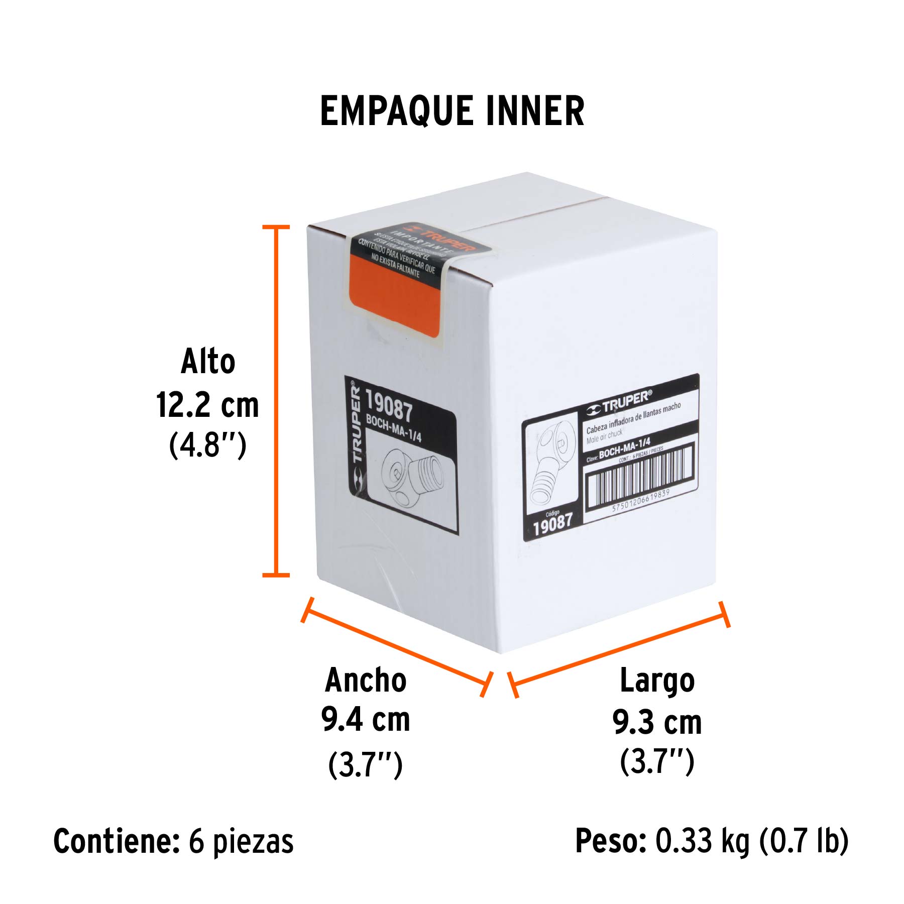 Inflador cabeza sencilla, macho, cuerda 1/4 npt