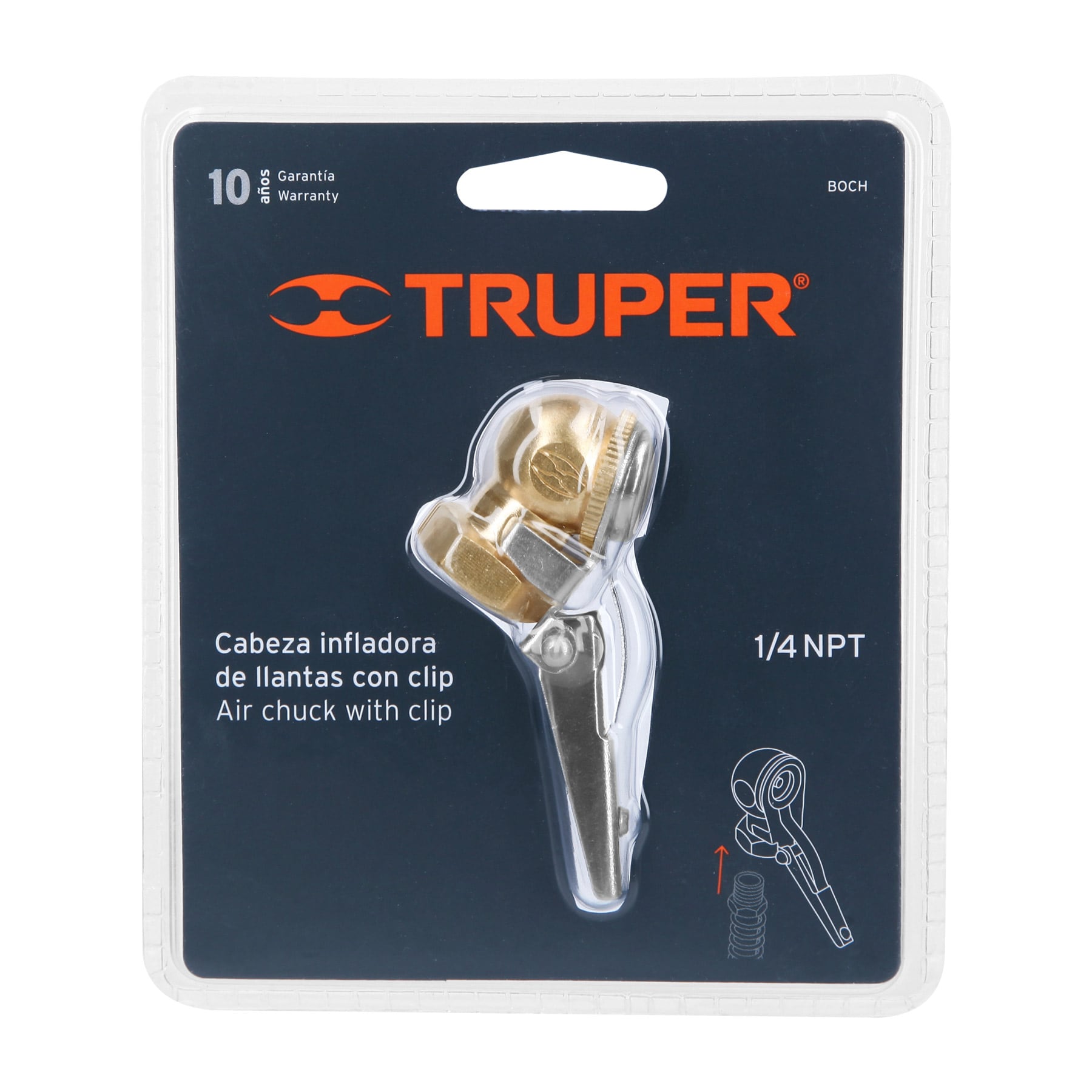 Inflador de latón con clip, cuerda 1/4 npt