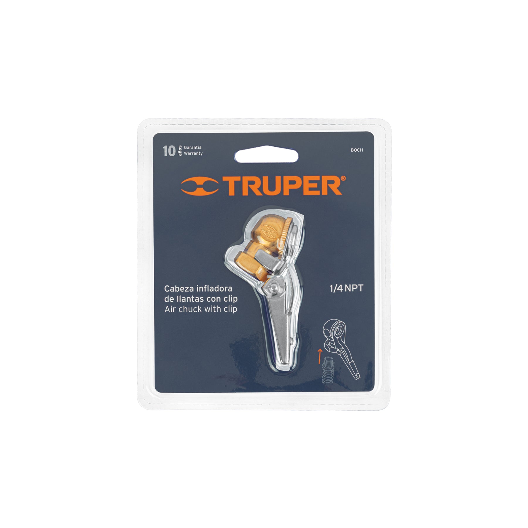 Inflador de latón con clip, cuerda 1/4 npt