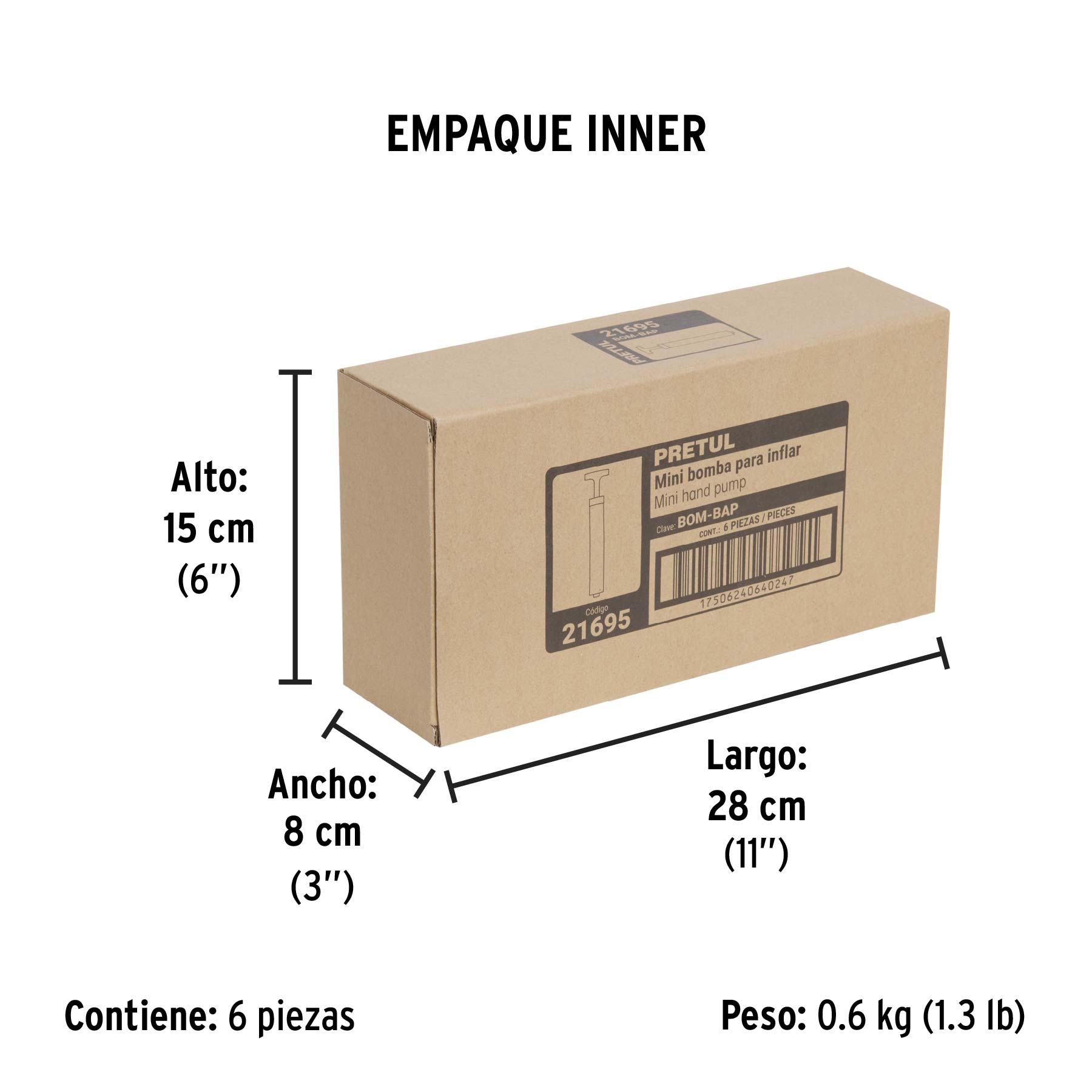 Bomba manual para inflar balones, 11", Pretul
