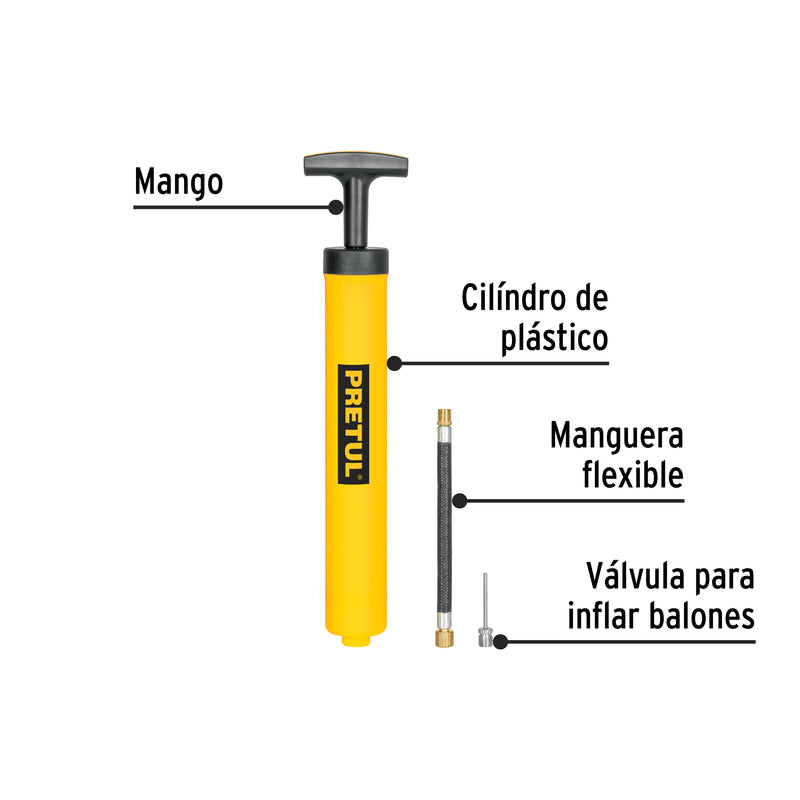 Bomba manual para inflar balones, 11", Pretul