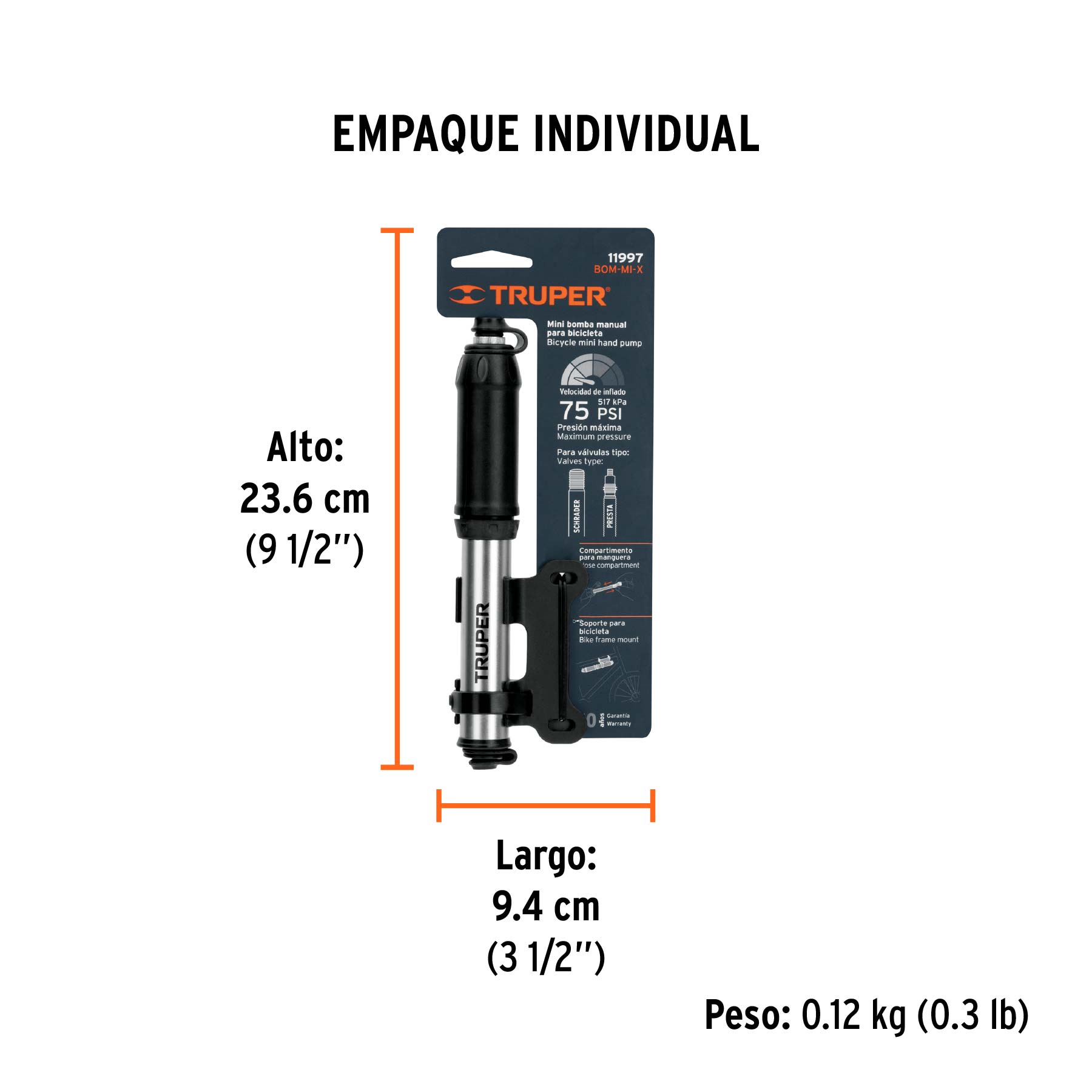 Mini bomba manual para bicicleta, abatible, 30 psi