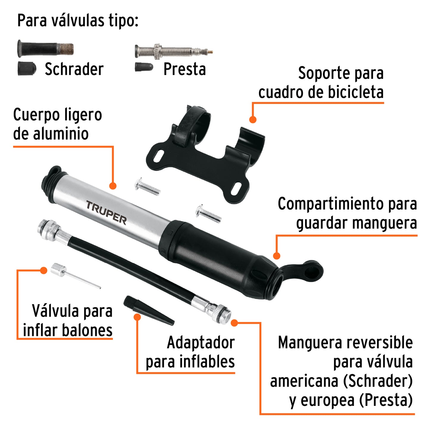 Mini bomba manual para bicicleta, abatible, 30 psi