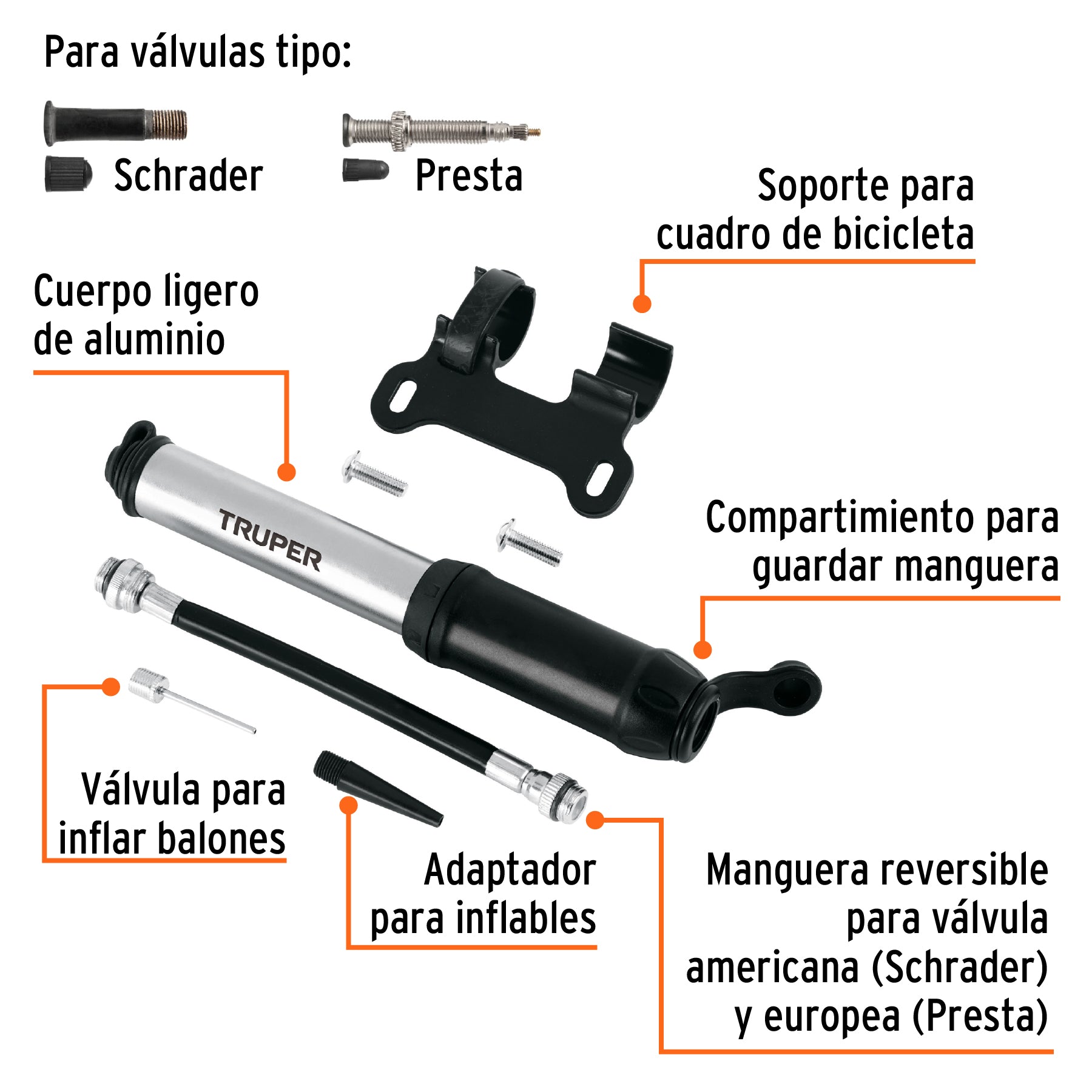 Mini bomba manual para bicicleta, abatible, 30 psi
