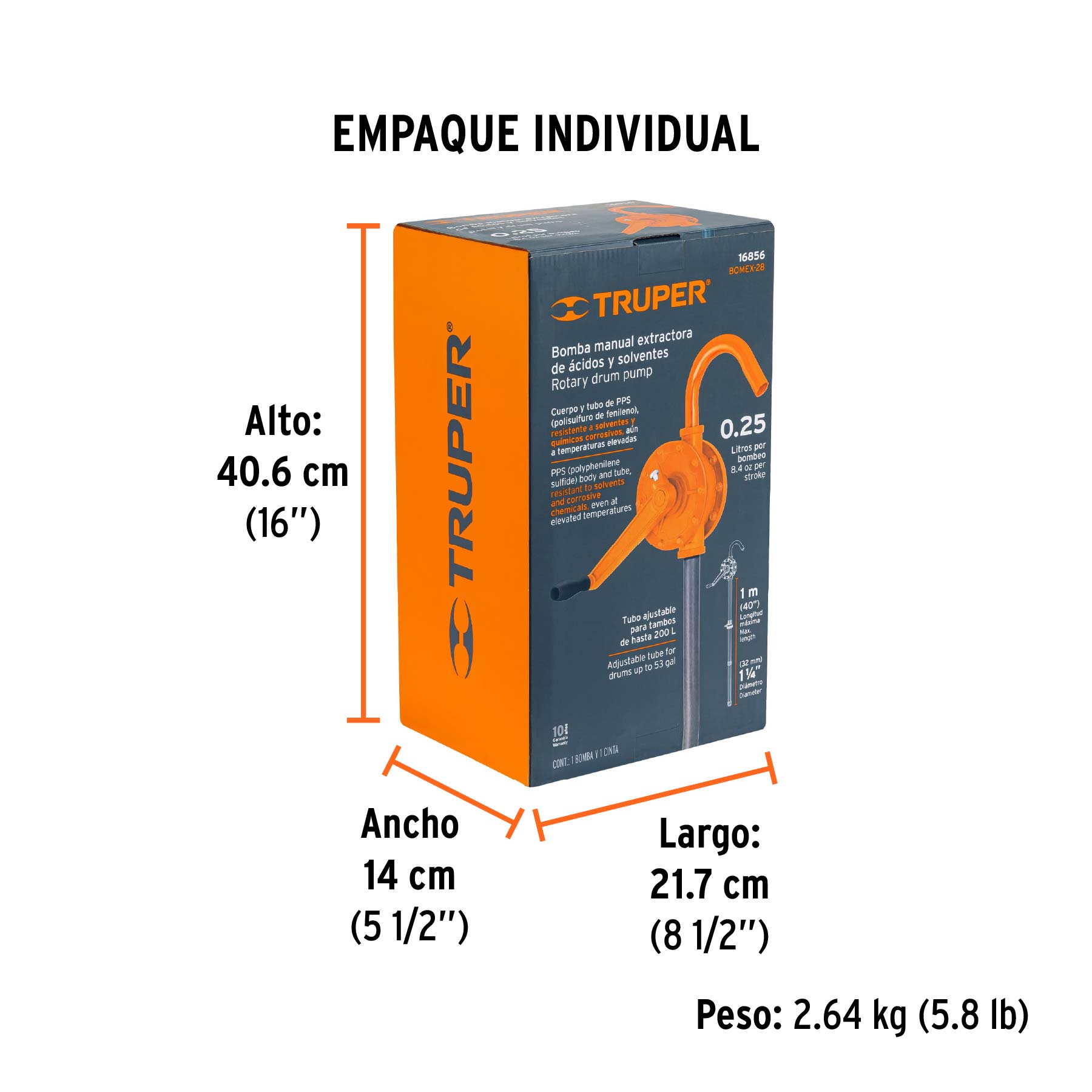 Bomba manual de extracción, 28 lts