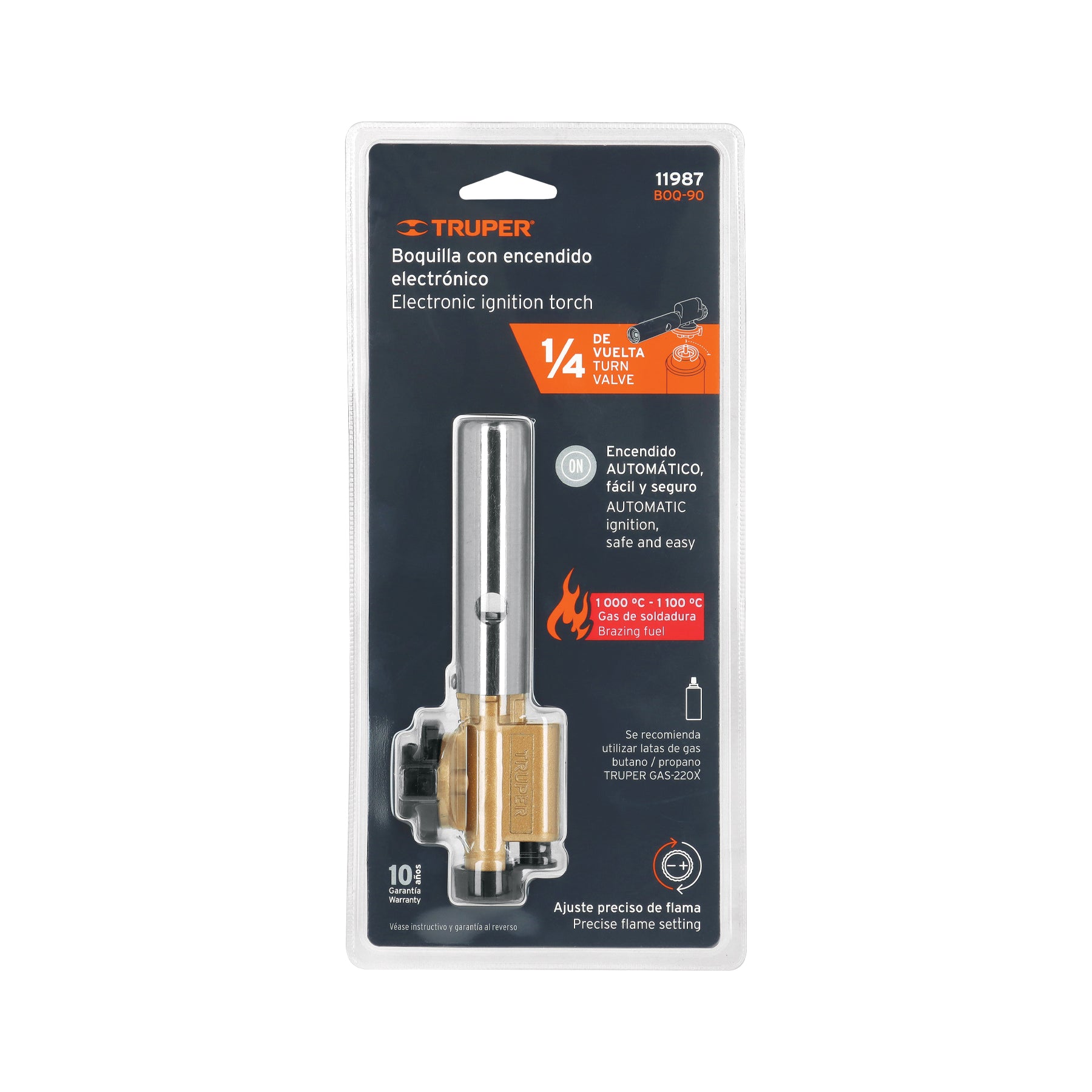 Boquilla con encendido electrónico, para lata 1/4 de vuelta