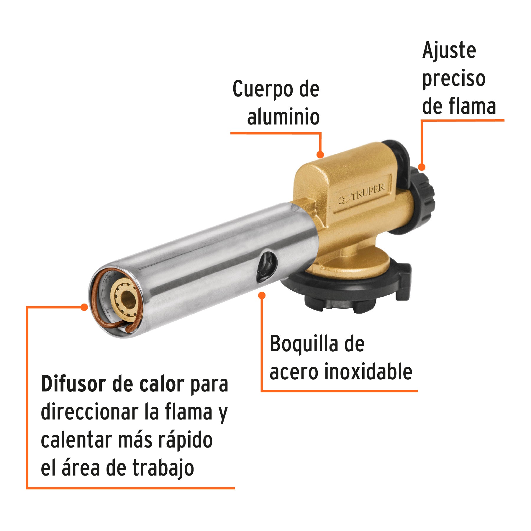 Boquilla con encendido electrónico, para lata 1/4 de vuelta