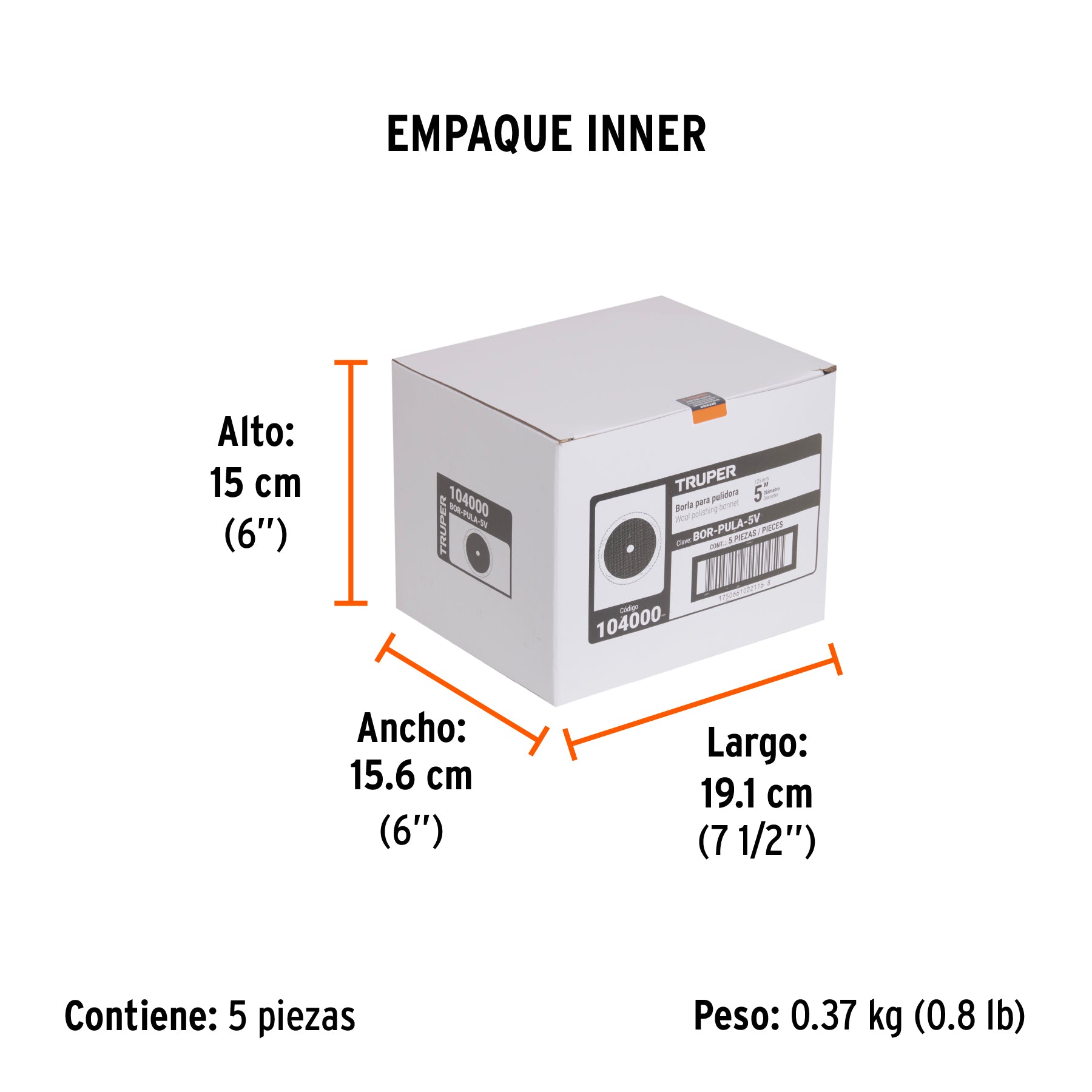 Borla p/pulir de lana de 5' hook and loop, TRUPER