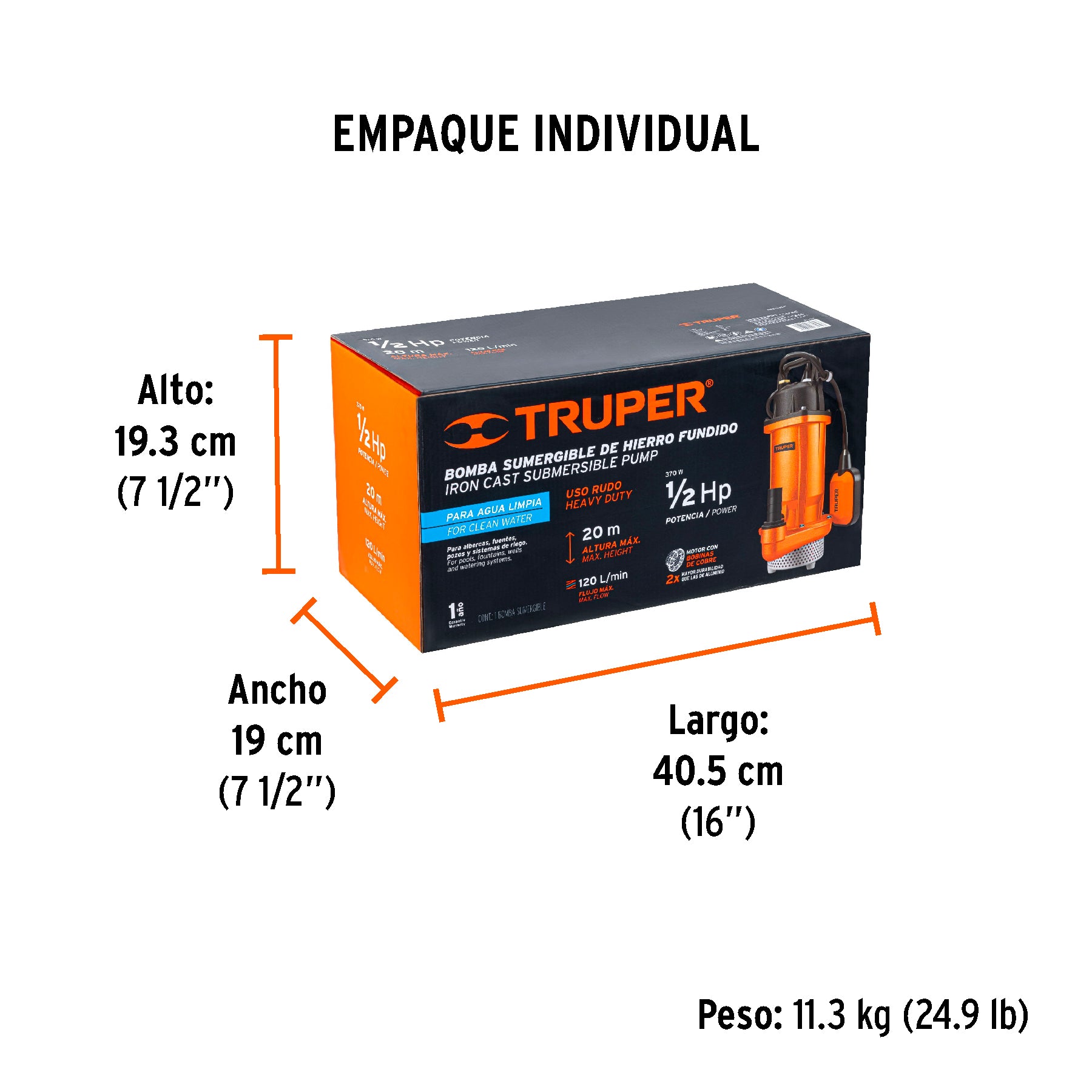 Bomba sumergible de hierro fundido para agua limpia 1/2 HP