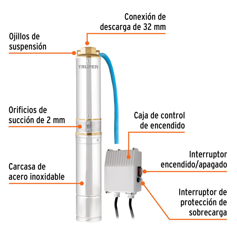 Bomba sumergible tipo bala para agua limpia 1/2 Hp