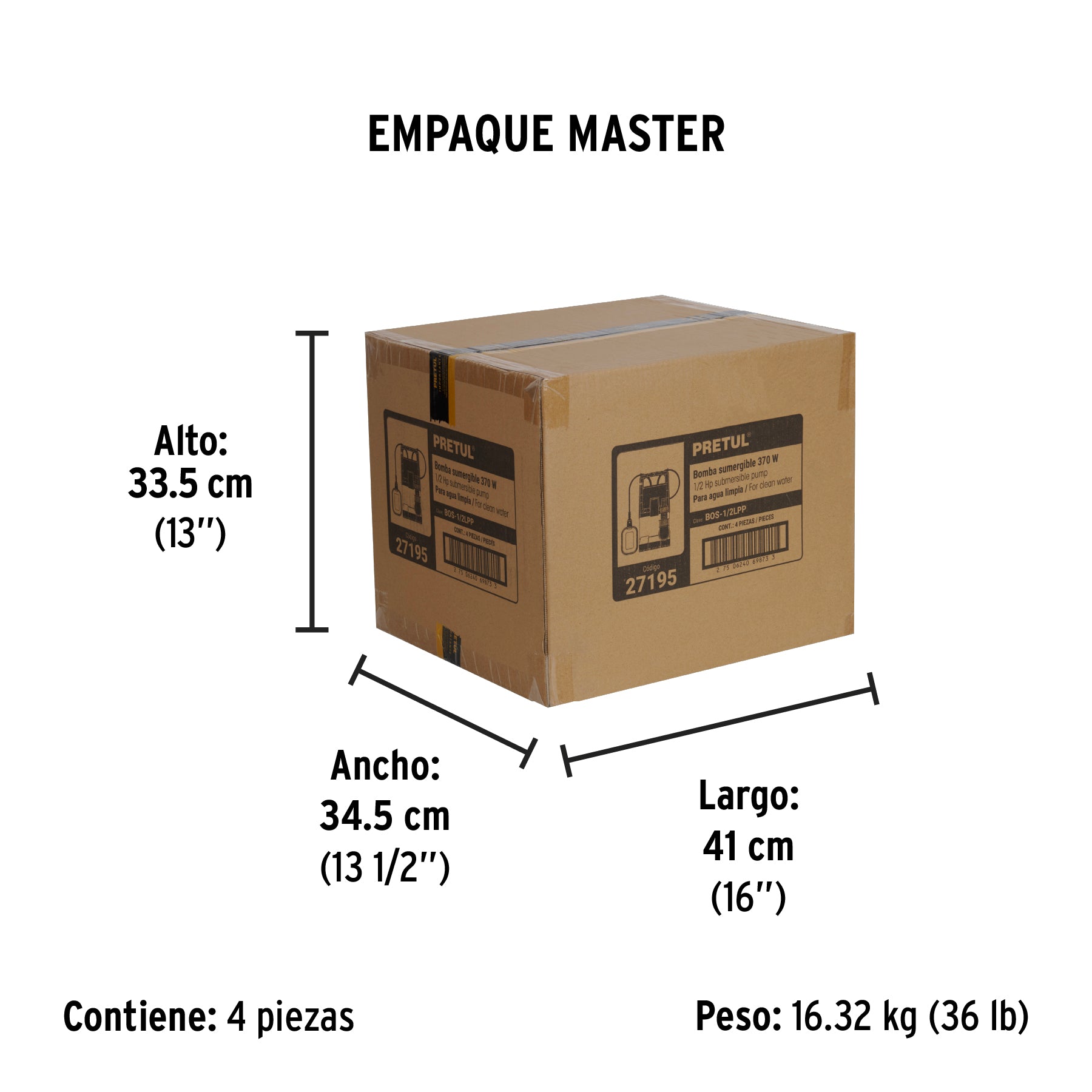 Bomba sumergible plástica 1/2 HP para agua limpia, Pretul