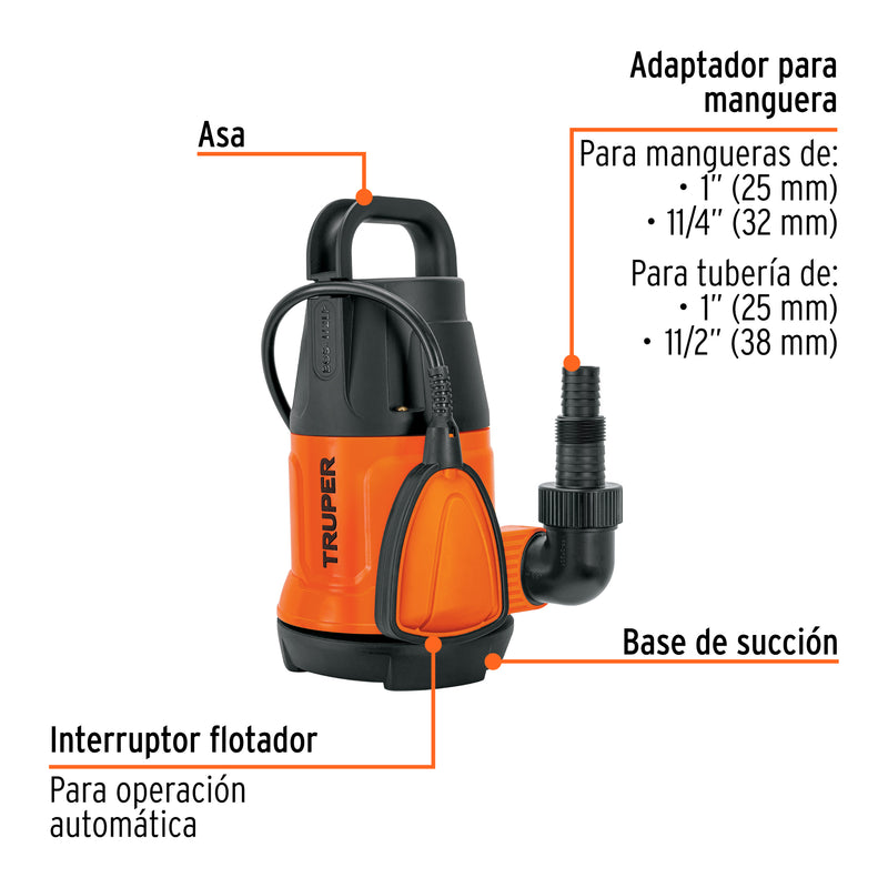 Bomba sumergible plastica para agua limpia 1/2 HP
