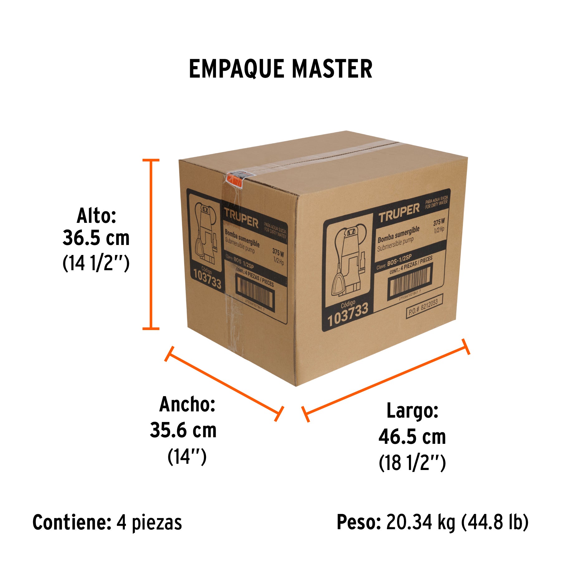Bomba sumergible plástica para agua sucia 1/2HP, Truper