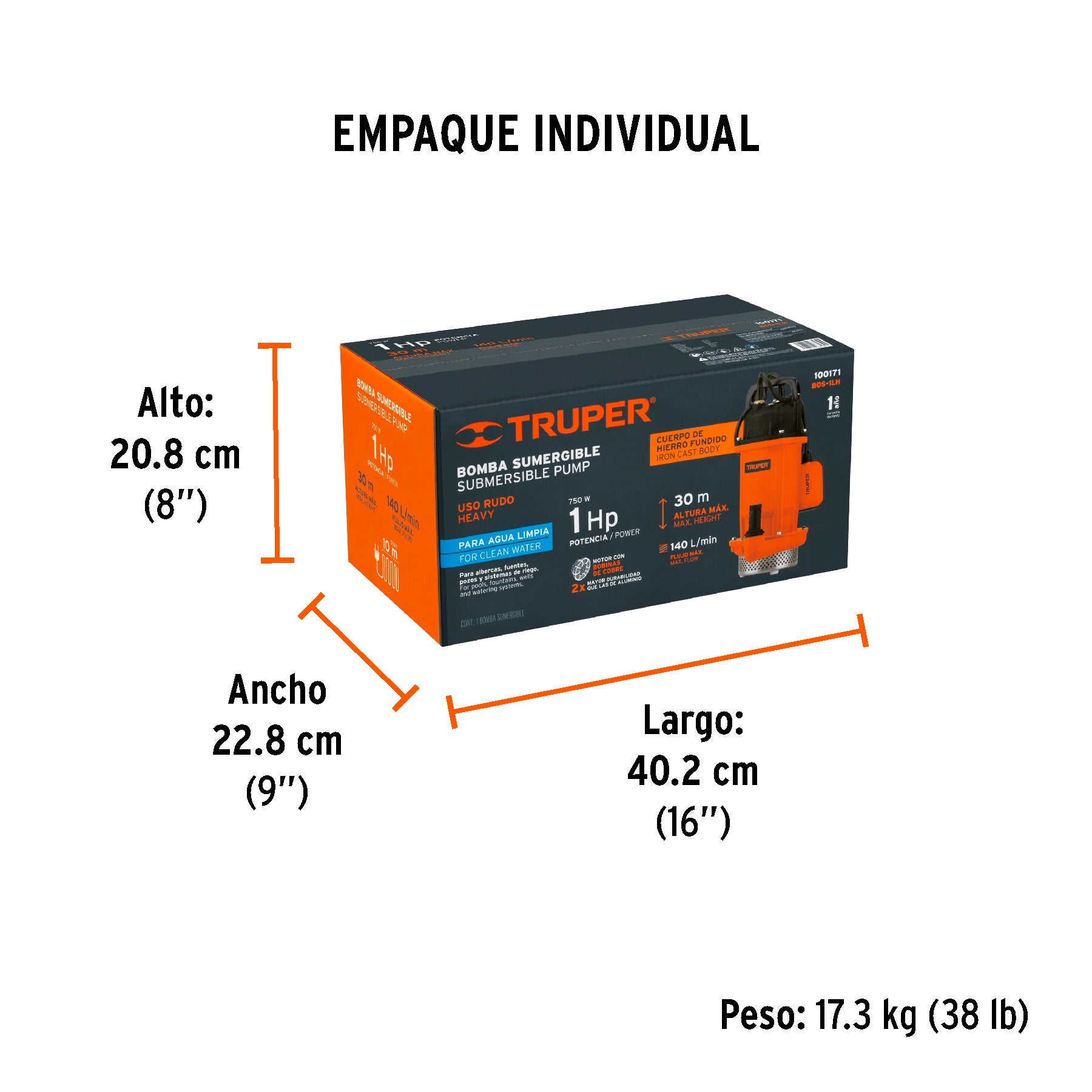Bomba sumergible de hierro fundido para agua limpia 1 HP
