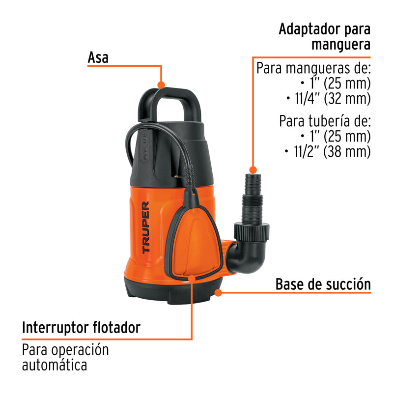 Bomba sumergible plástica para agua limpia 1 HP