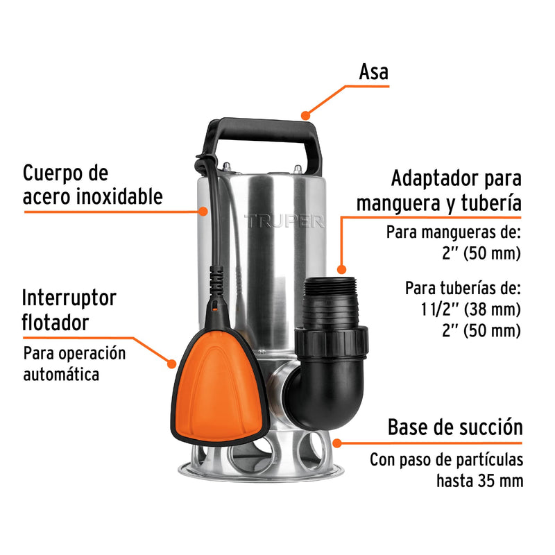 Bomba sumergible metálica para agua sucia 1 HP