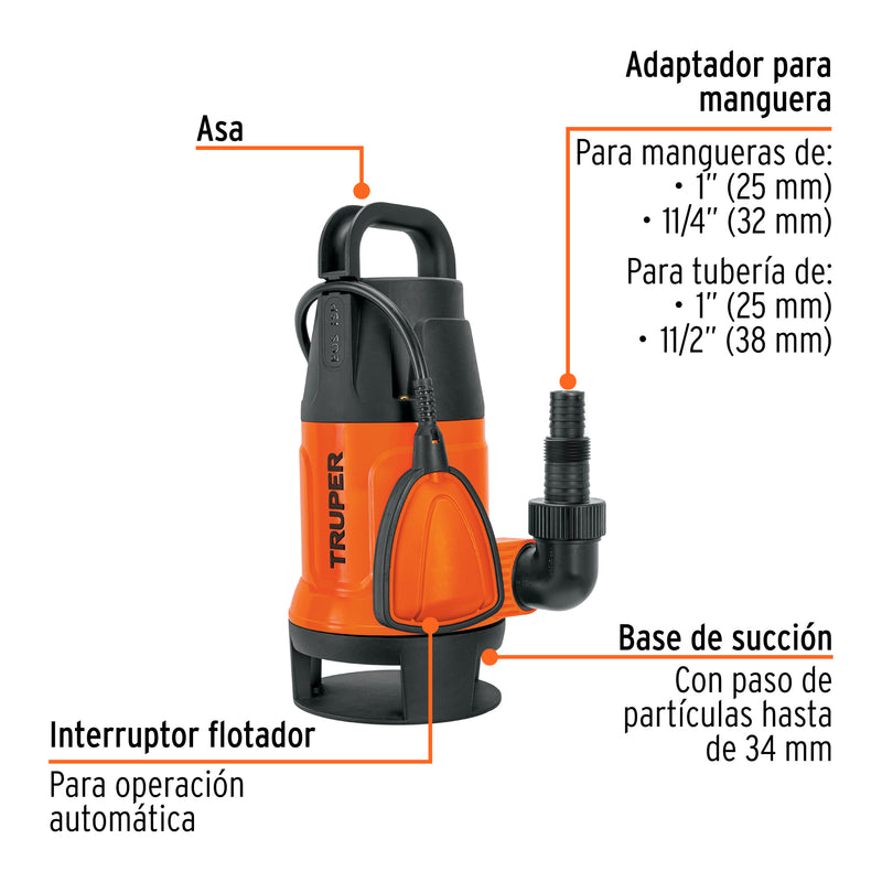 Bomba sumergible plástica para agua sucia 1 HP