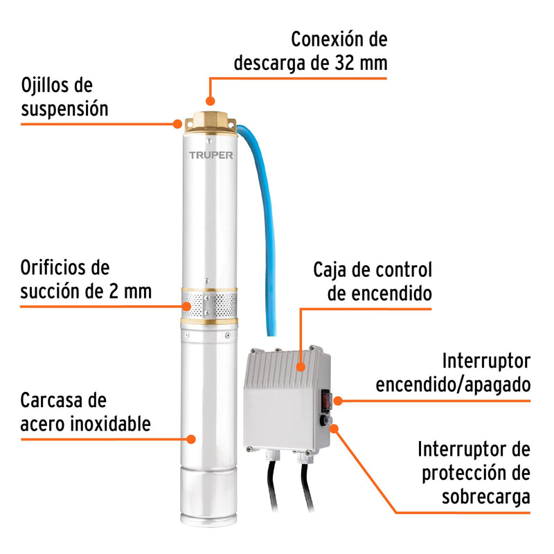 Bomba sumergible tipo bala para agua limpia 3/4 Hp
