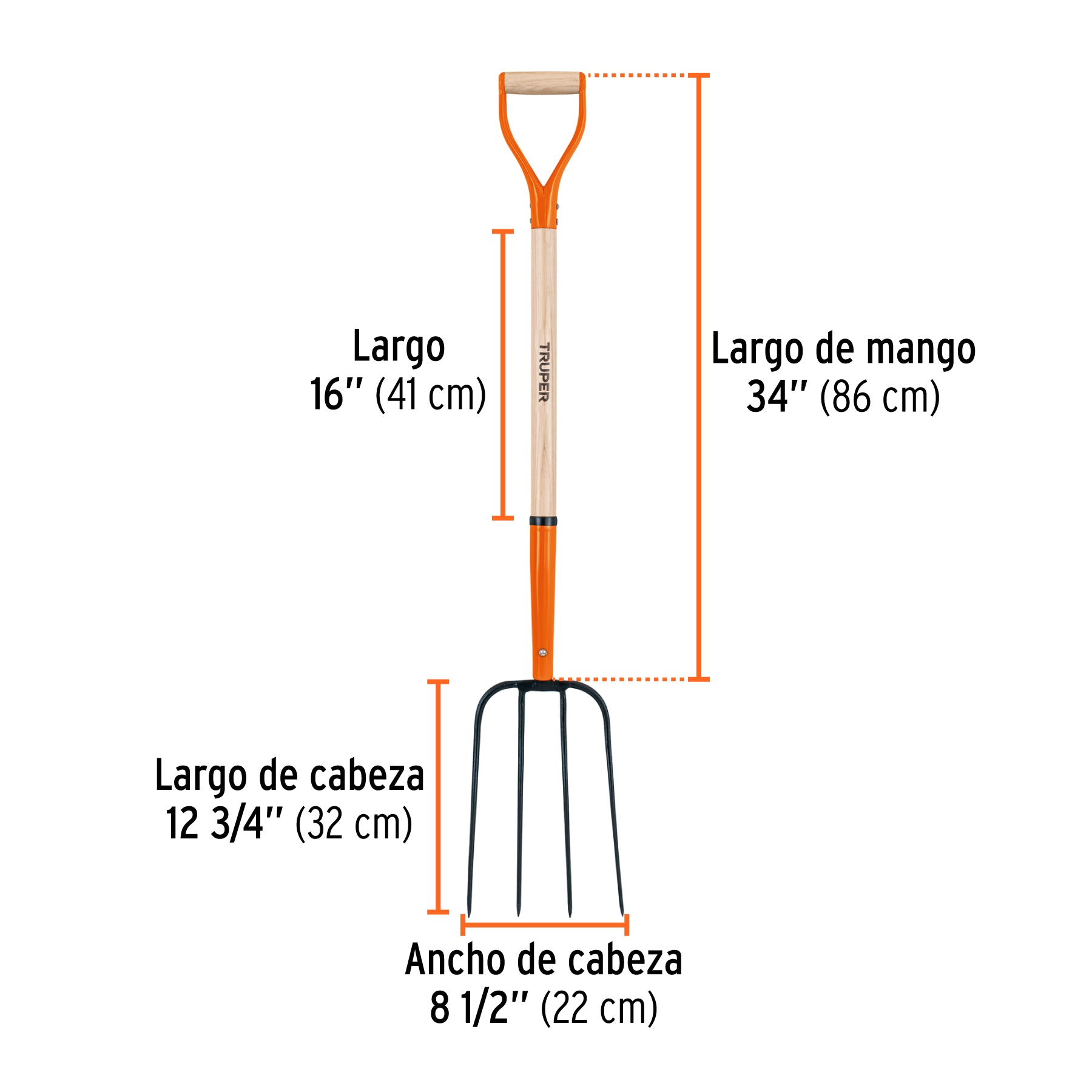 Bieldo para paja, 4 dientes, puño "y", mango de 35"