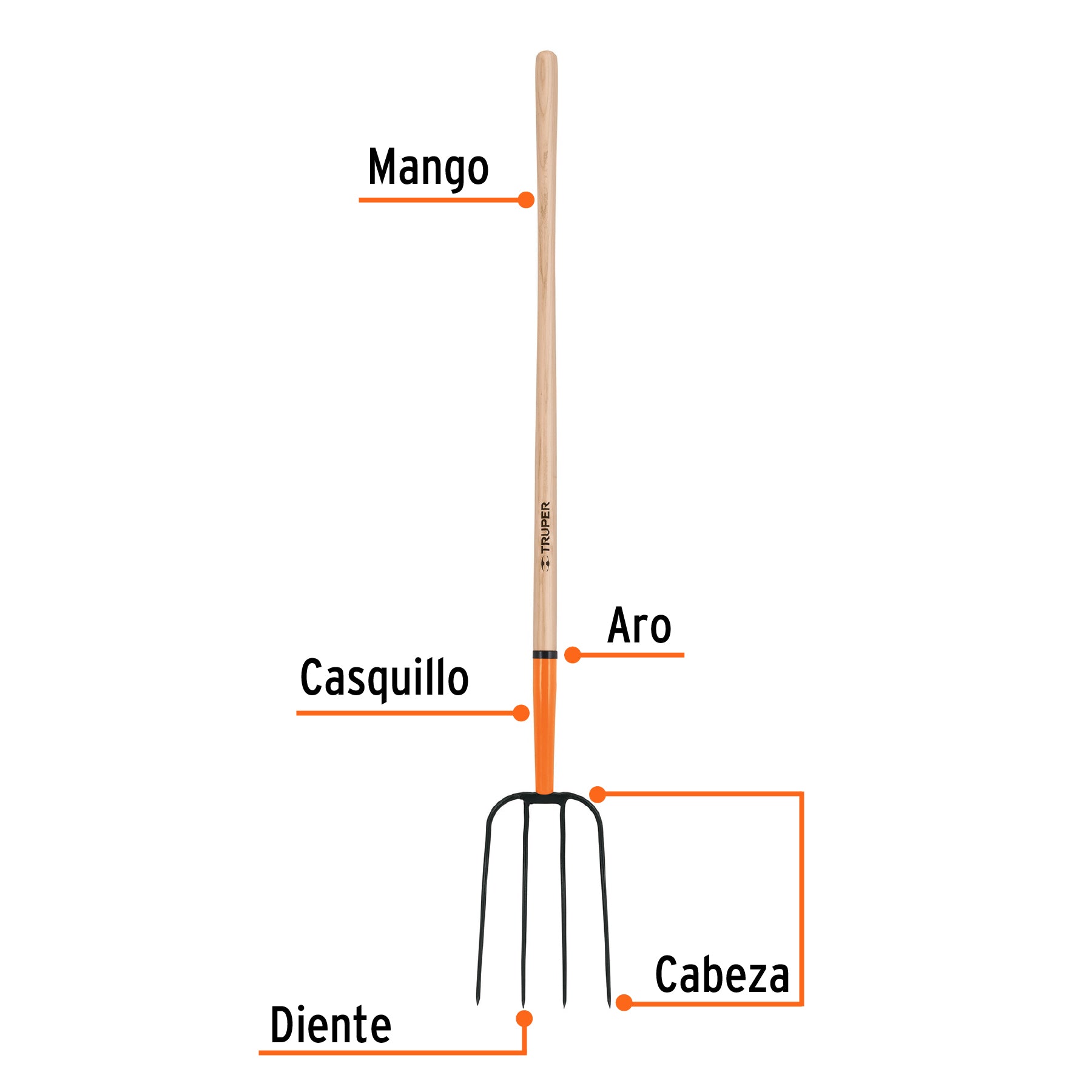 Bieldo para paja, 4 dientes, mango 48"