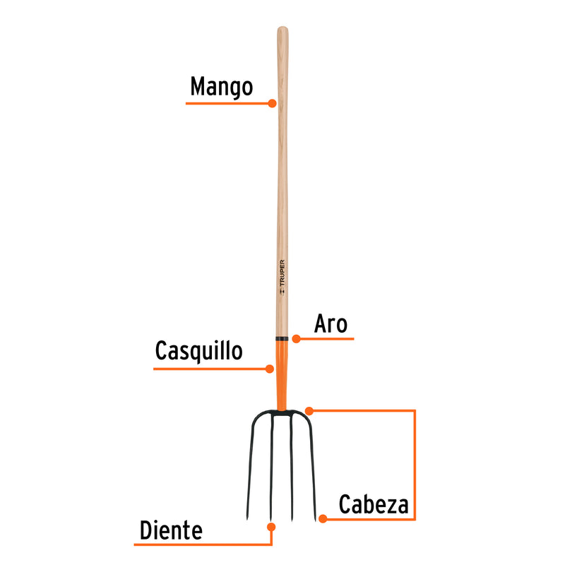 Bieldo para paja, 4 dientes, mango 48"