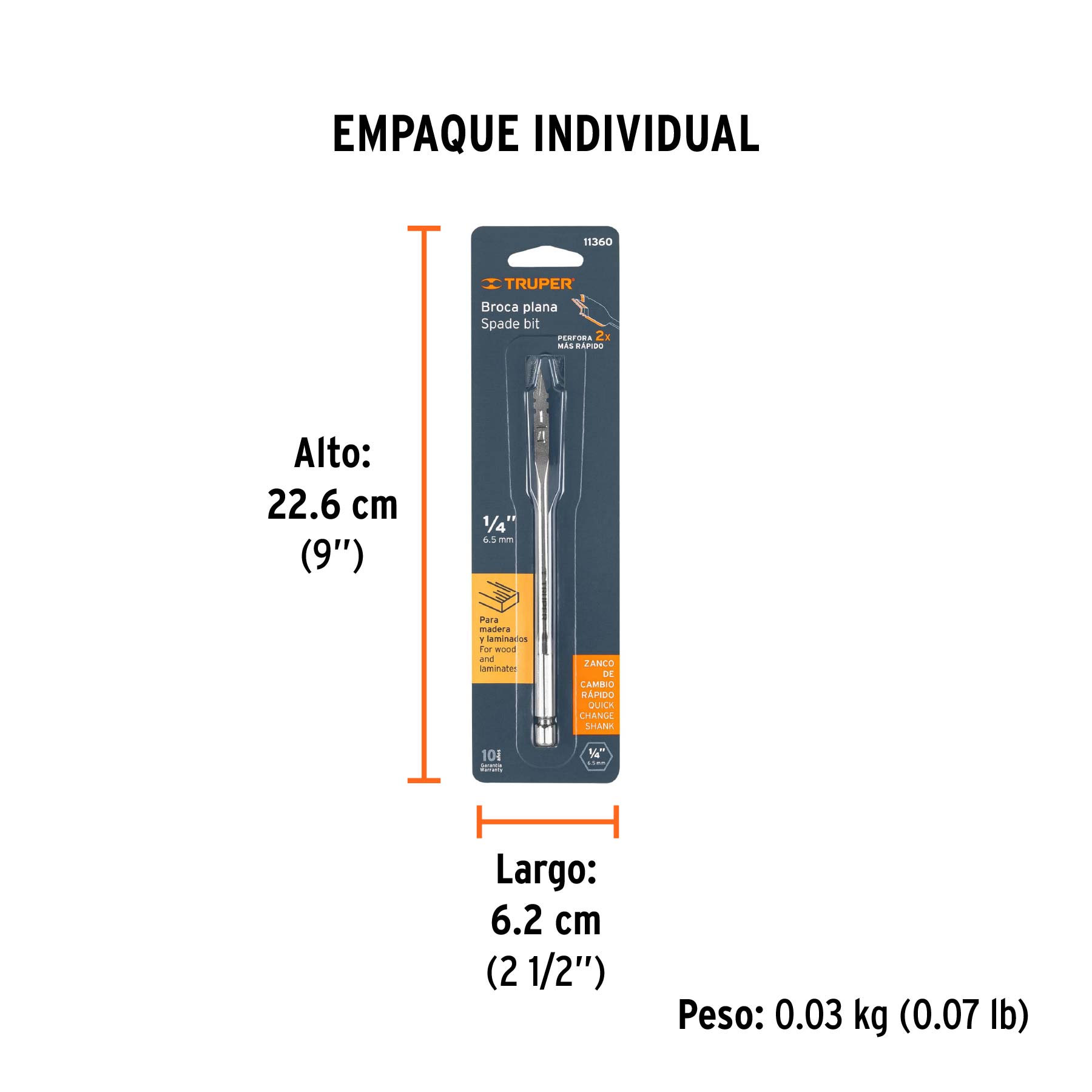 Broca plana de manita, 1/4"