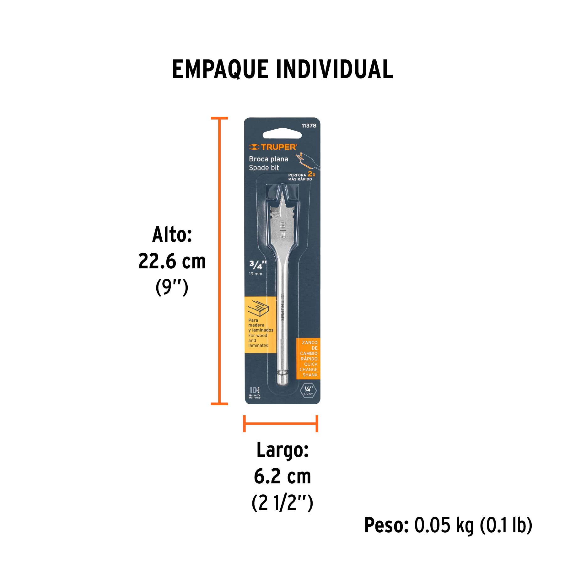 Broca plana de manita, 3/4"