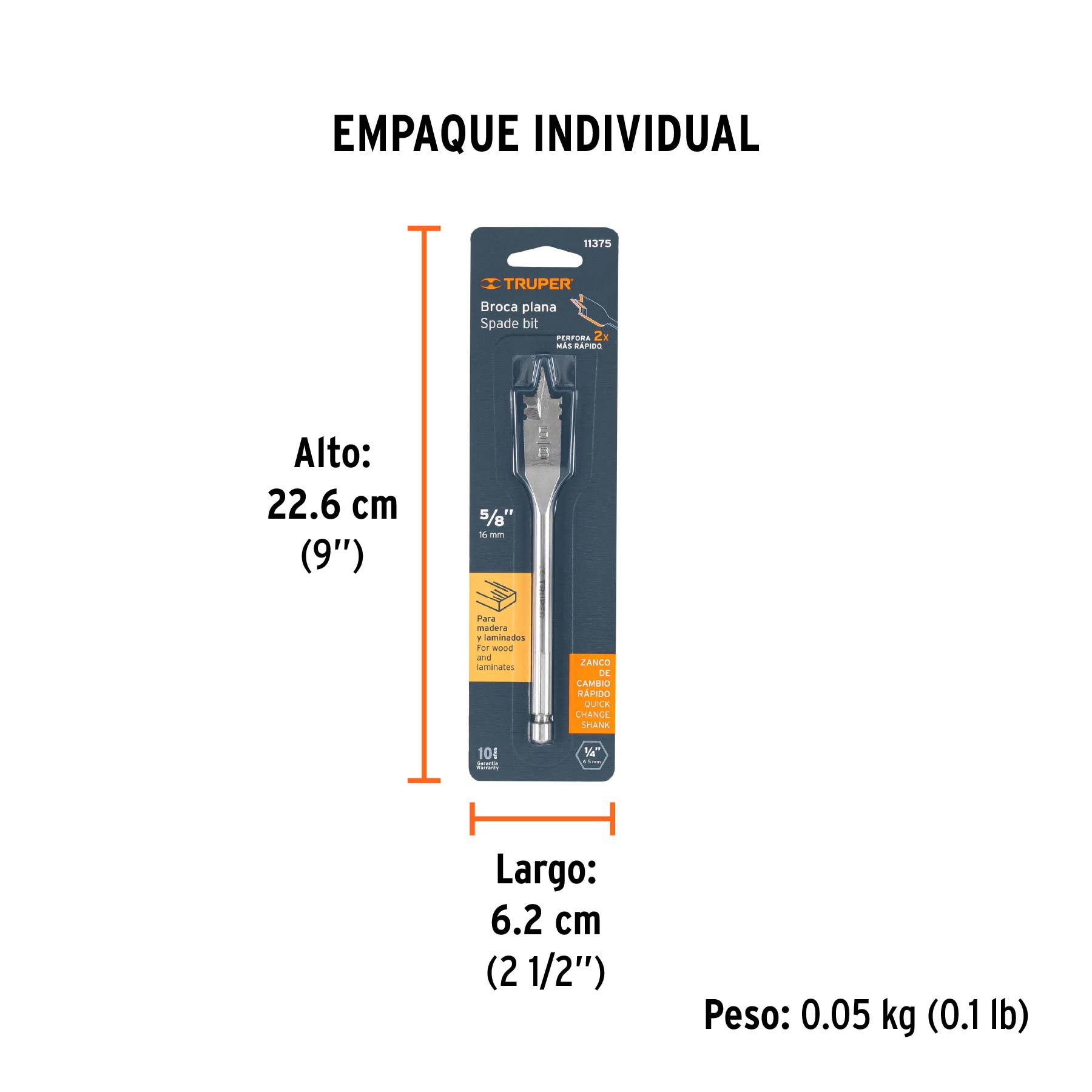 Broca plana de manita, 5/8"