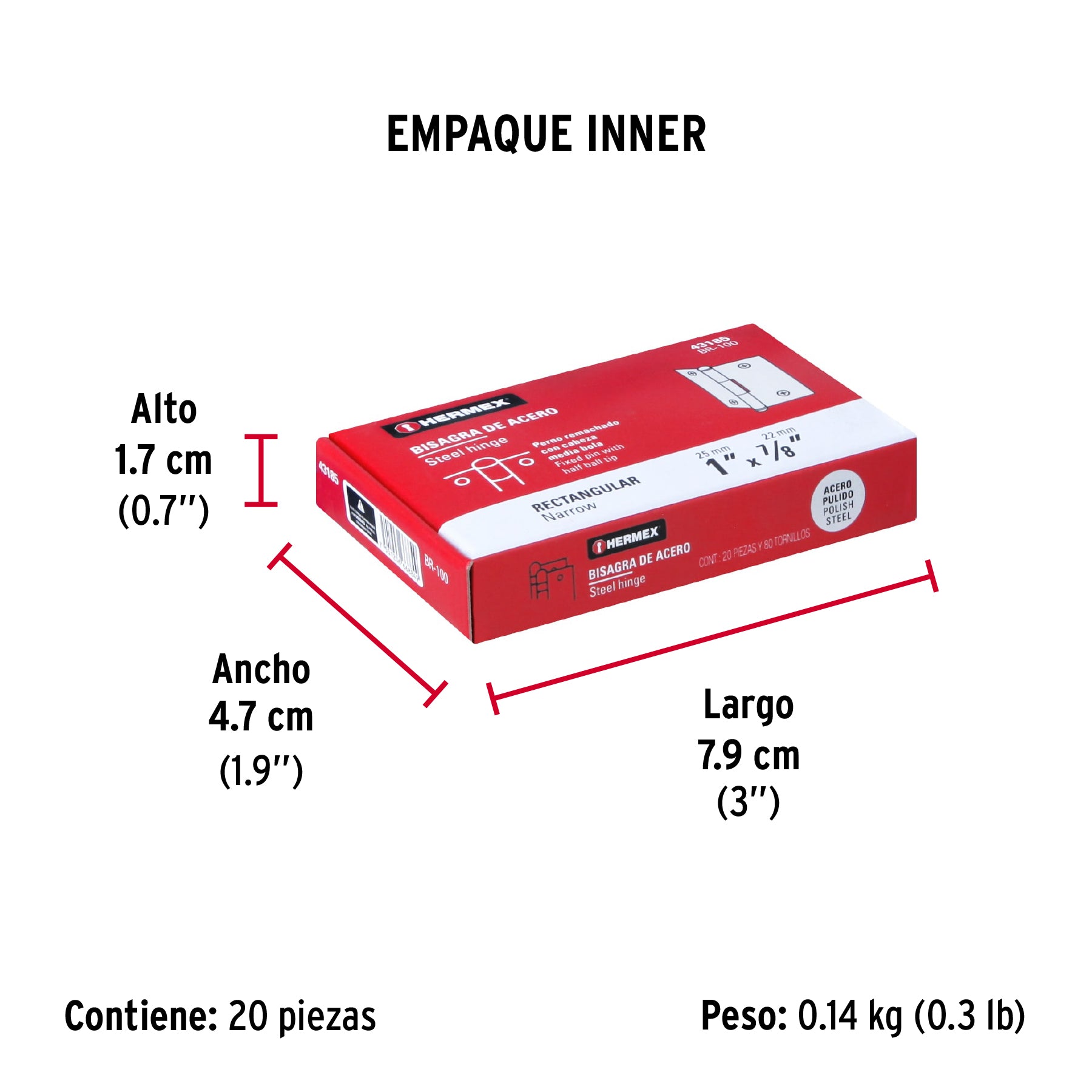 Bisagra rectangular 1", acero pulido