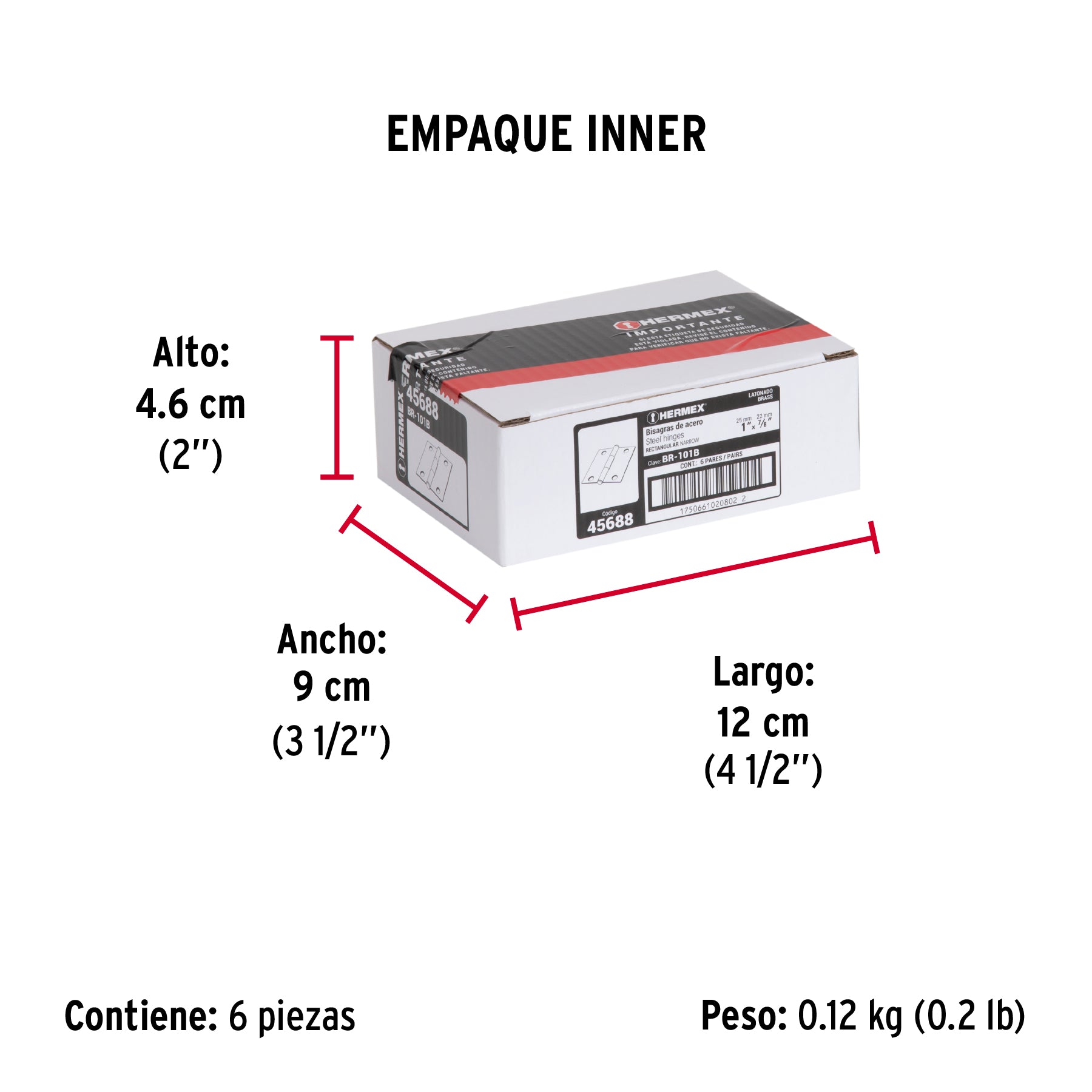 Bolsa con 2 bisagras rectangulares 1', acero latonado