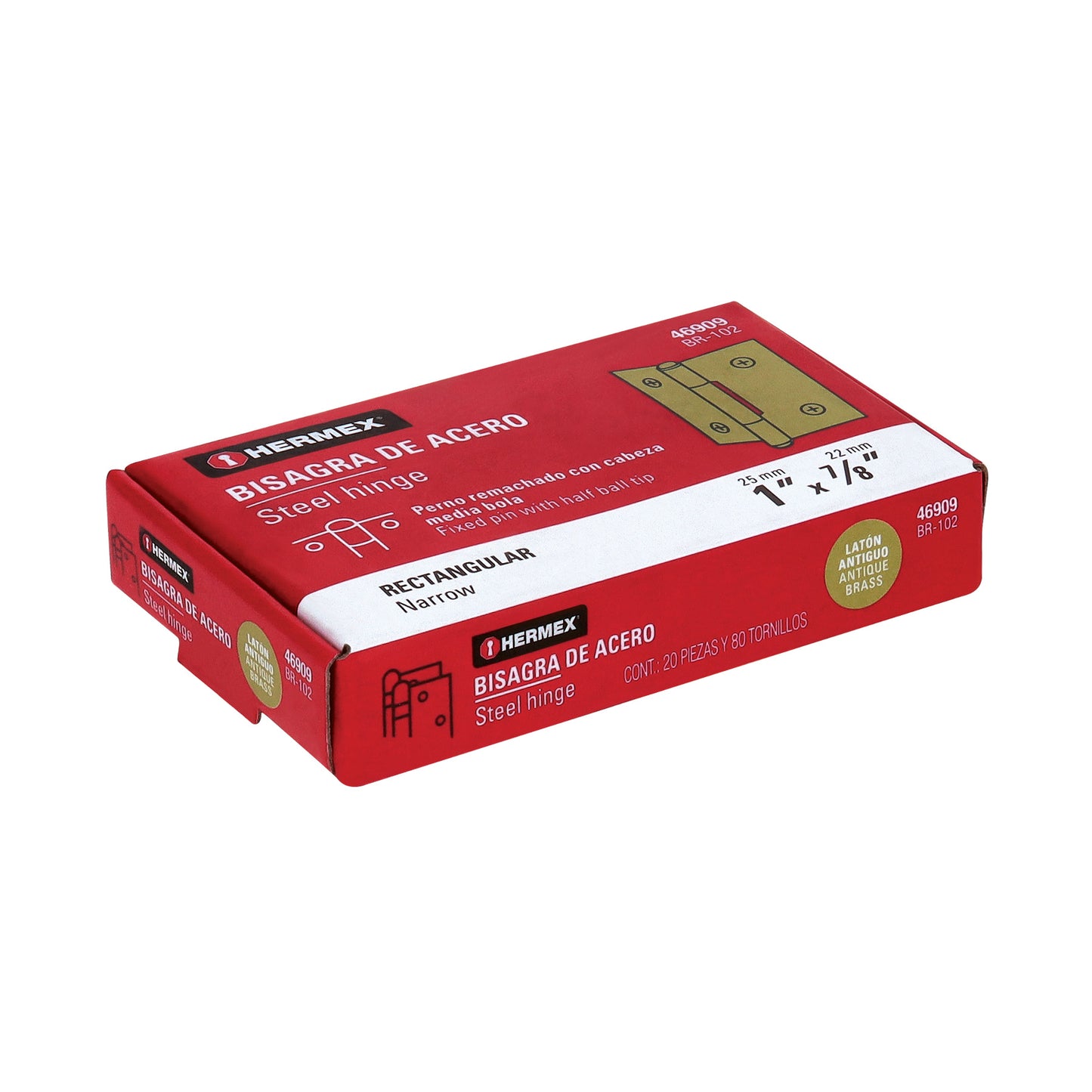 Bisagra rectangular 1' latón antiguo, Hermex