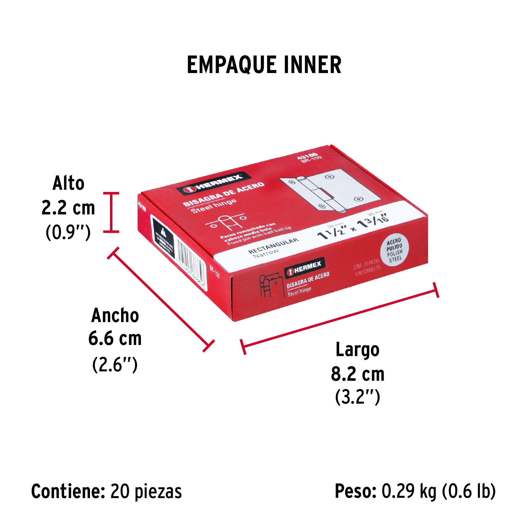 Bisagra rectangular 1-1/2", acero pulido
