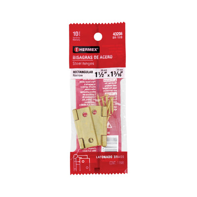 Bisagra rectangular 1-1/2",latón, blister con 2 pzas