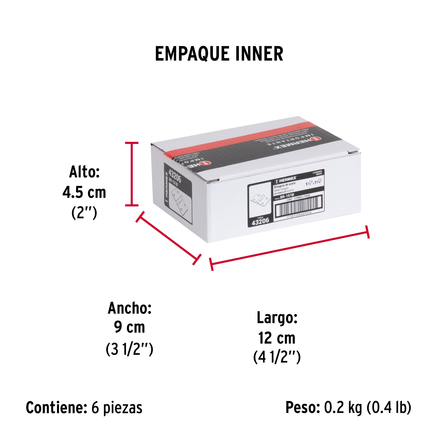 Bisagra rectangular 1-1/2",latón, blister con 2 pzas