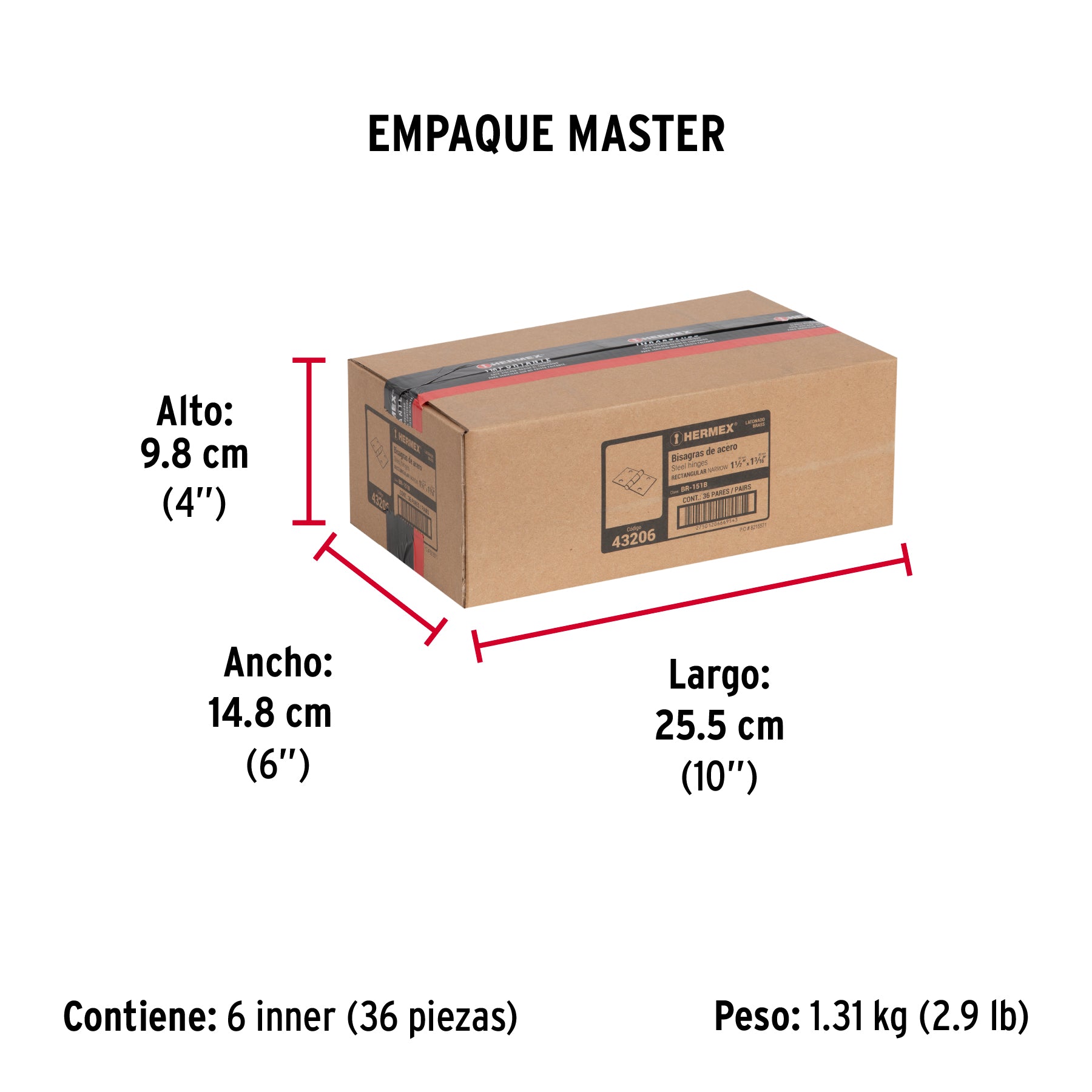 Bisagra rectangular 1-1/2",latón, blister con 2 pzas