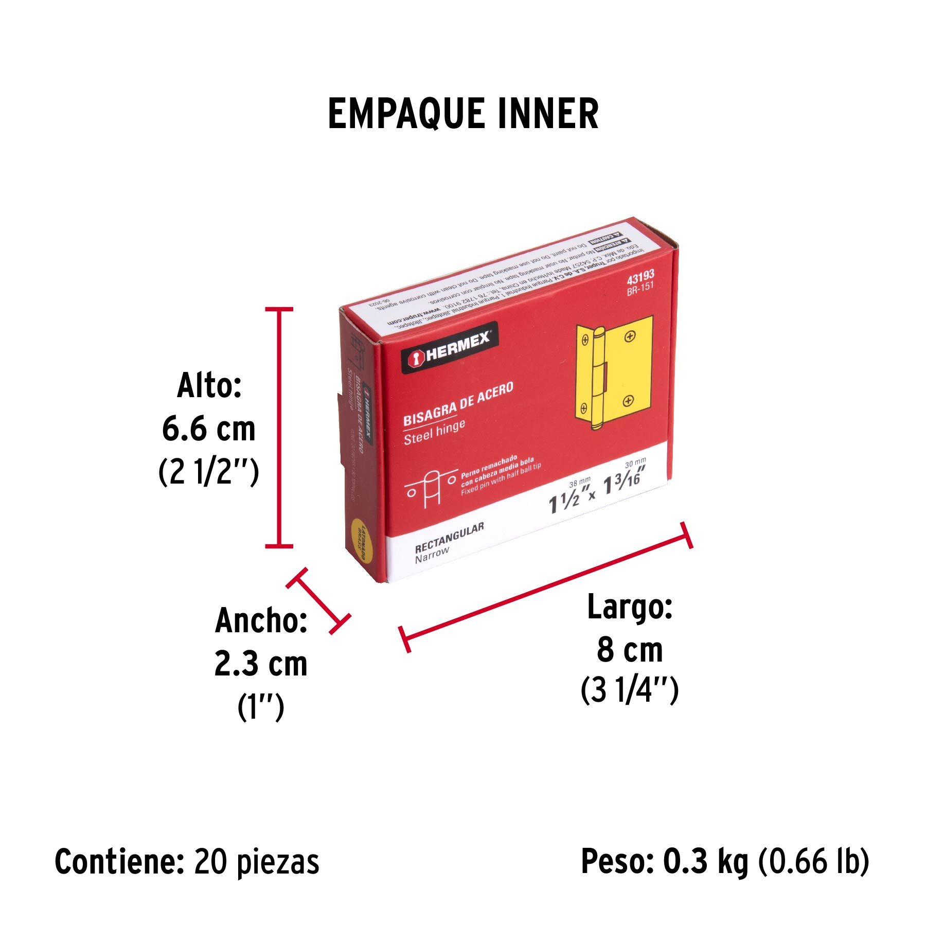 Bisagra rectangular 1-1/2", acero latonado