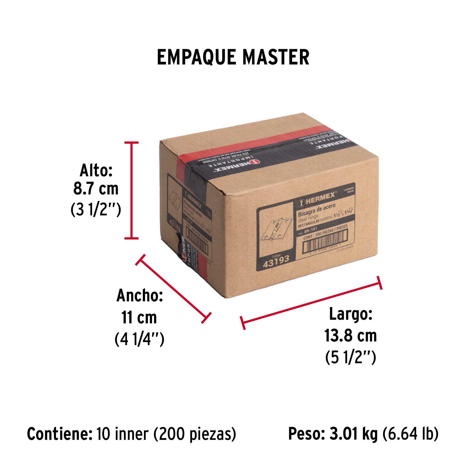 Bisagra rectangular 1-1/2", acero latonado