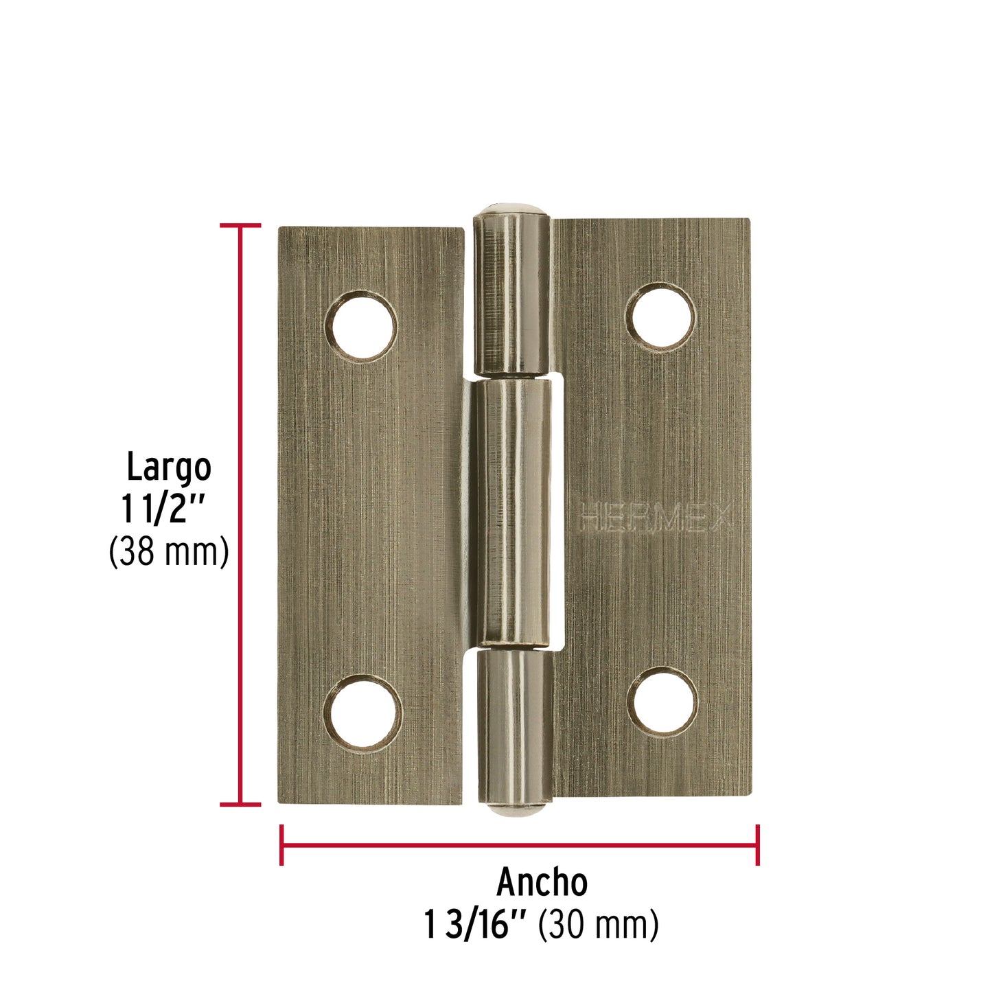 Bisagra rectangular 1-1/2' latón antiguo, Hermex