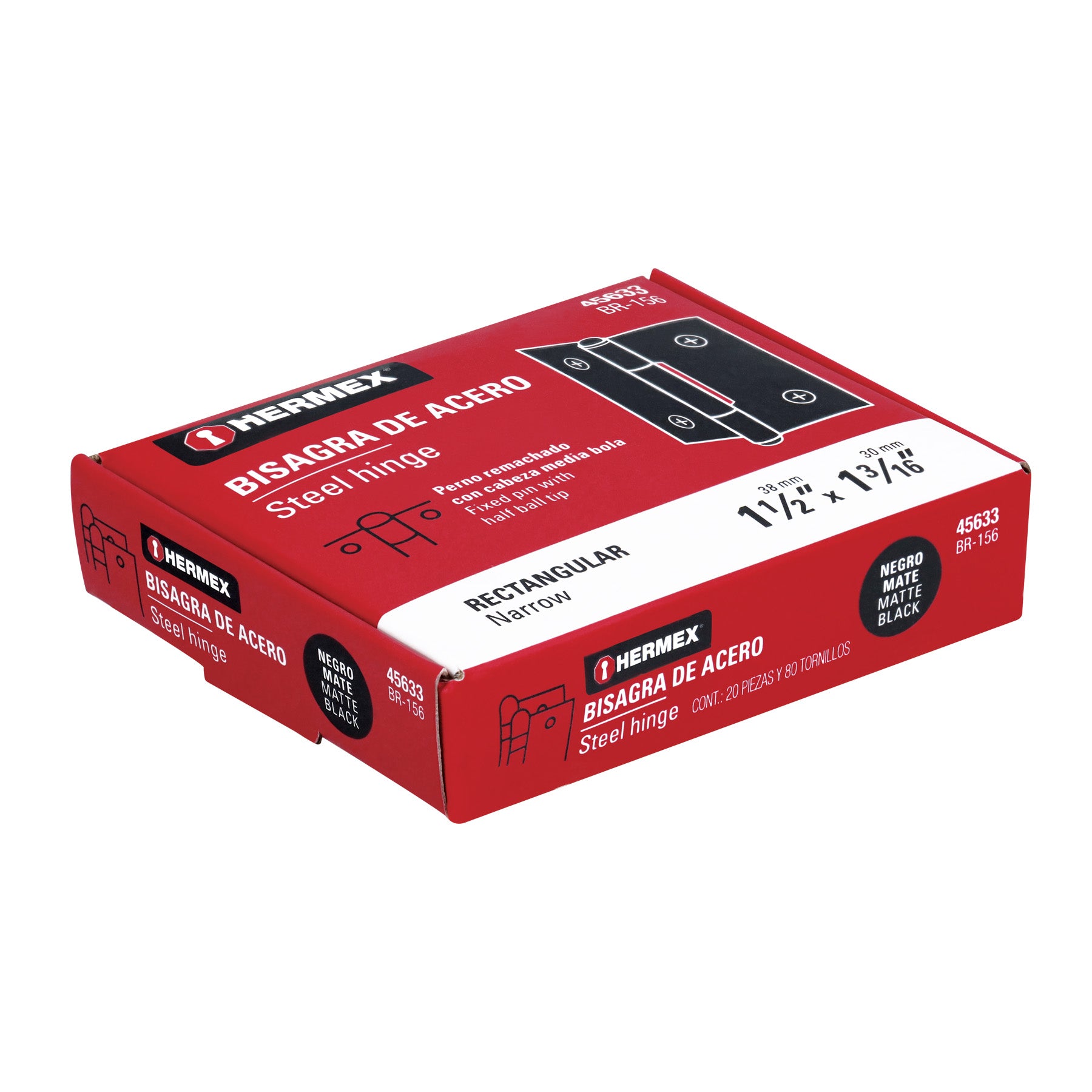 Bisagra rectangular 1-1/2' negra, Hermex