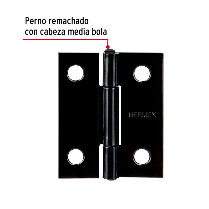 Bisagra rectangular 1-1/2x1-3/16", acero negro mate, HERMEX