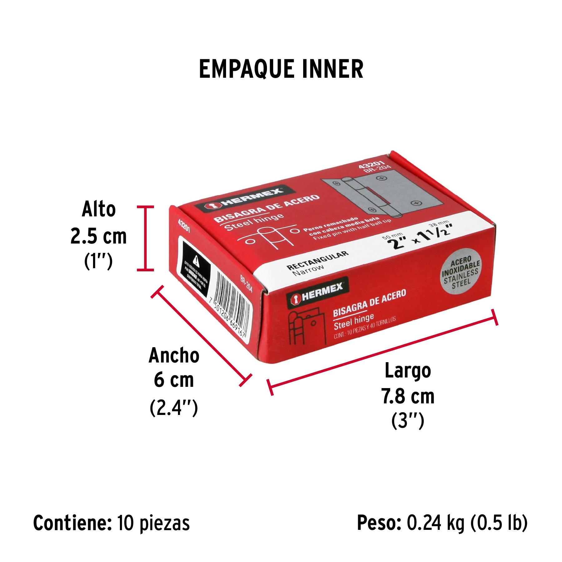 Bisagra rectangular 2", acero inoxidable