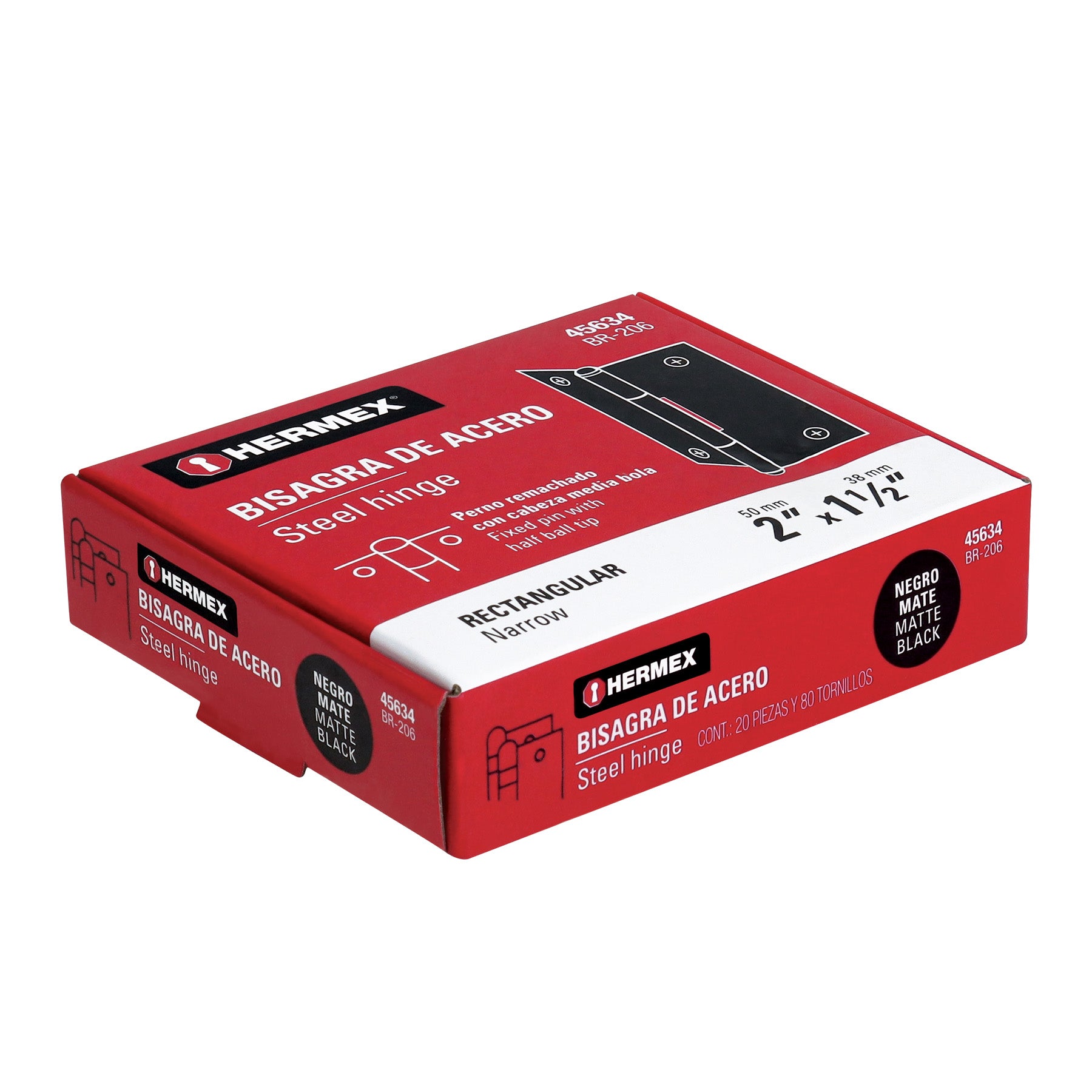 Bisagra rectangular 2' negra, Hermex