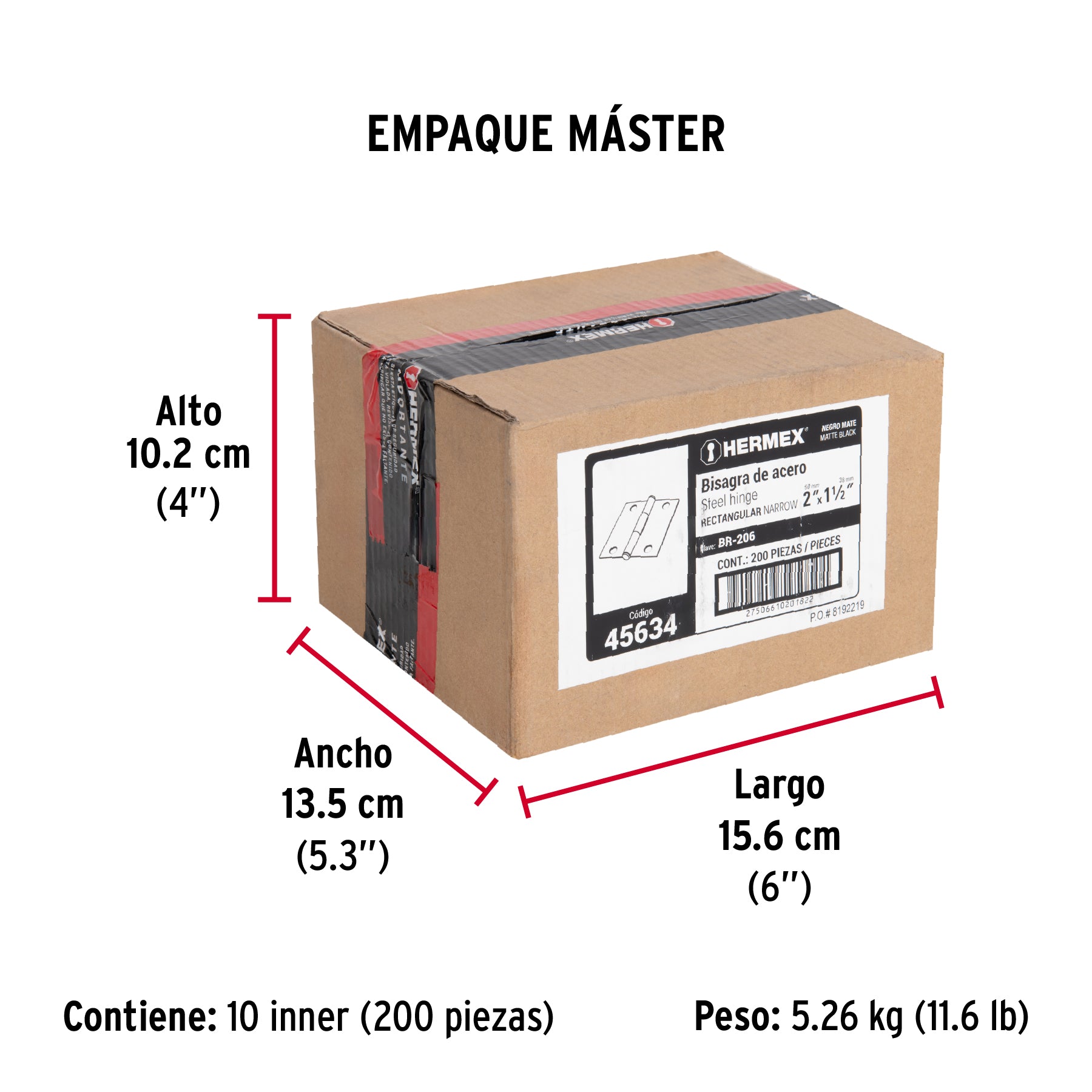 Bisagra rectangular 2' negra, Hermex