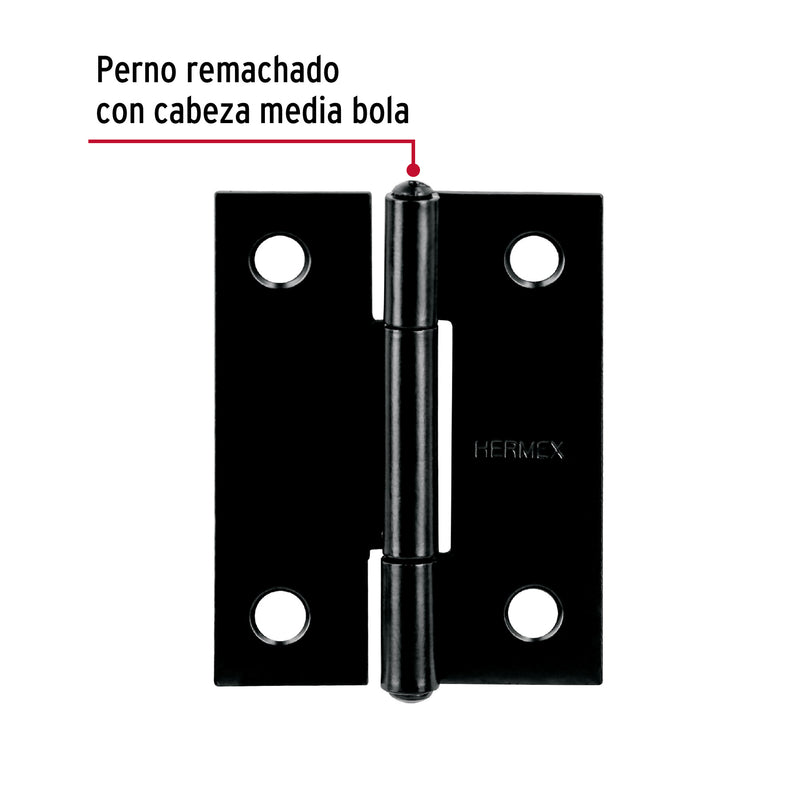 Bisagra rectangular 2 x 1-1/2", acero negro mate, HERMEX