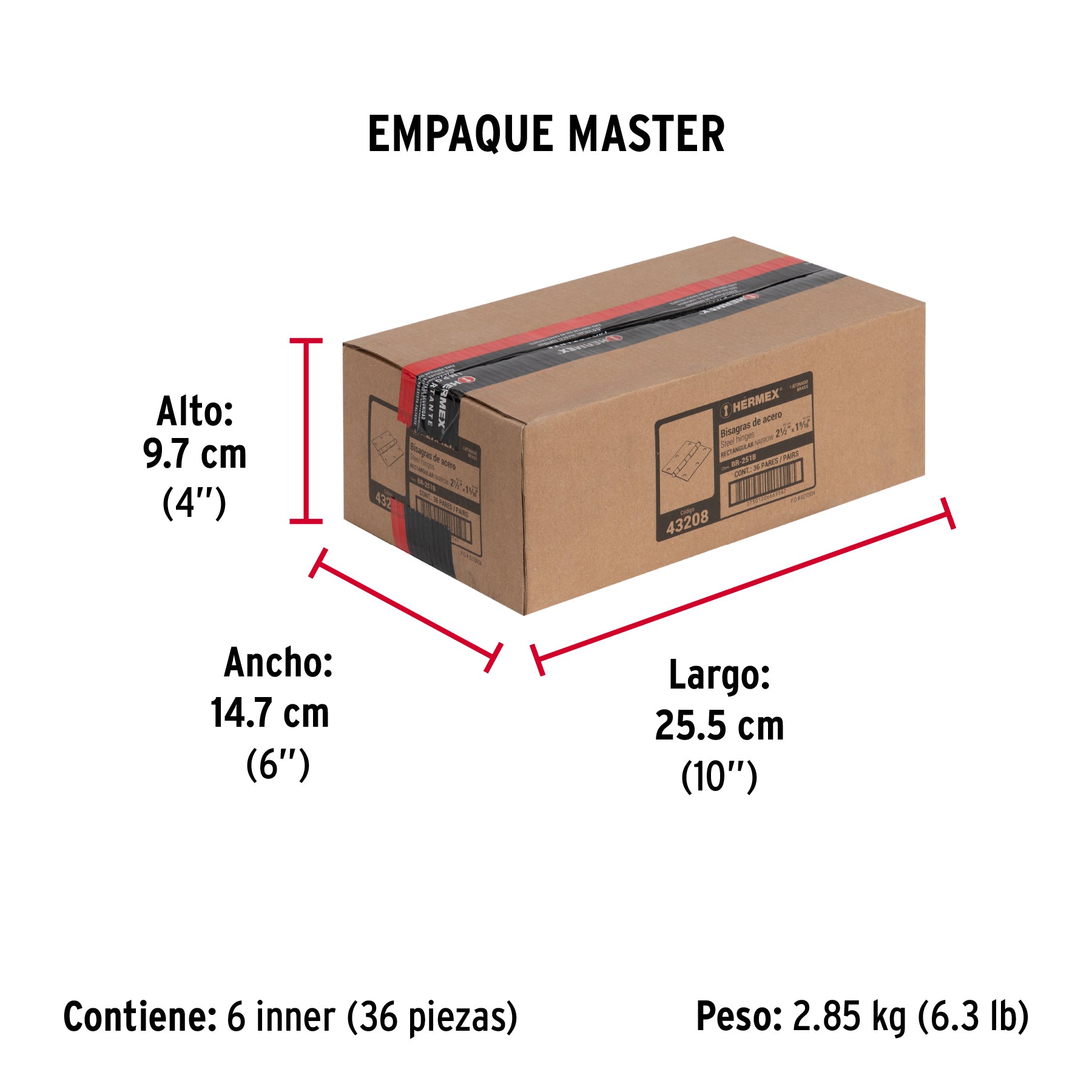 Bisagra rectangular 2-1/2", latón, blister con 2 pzas