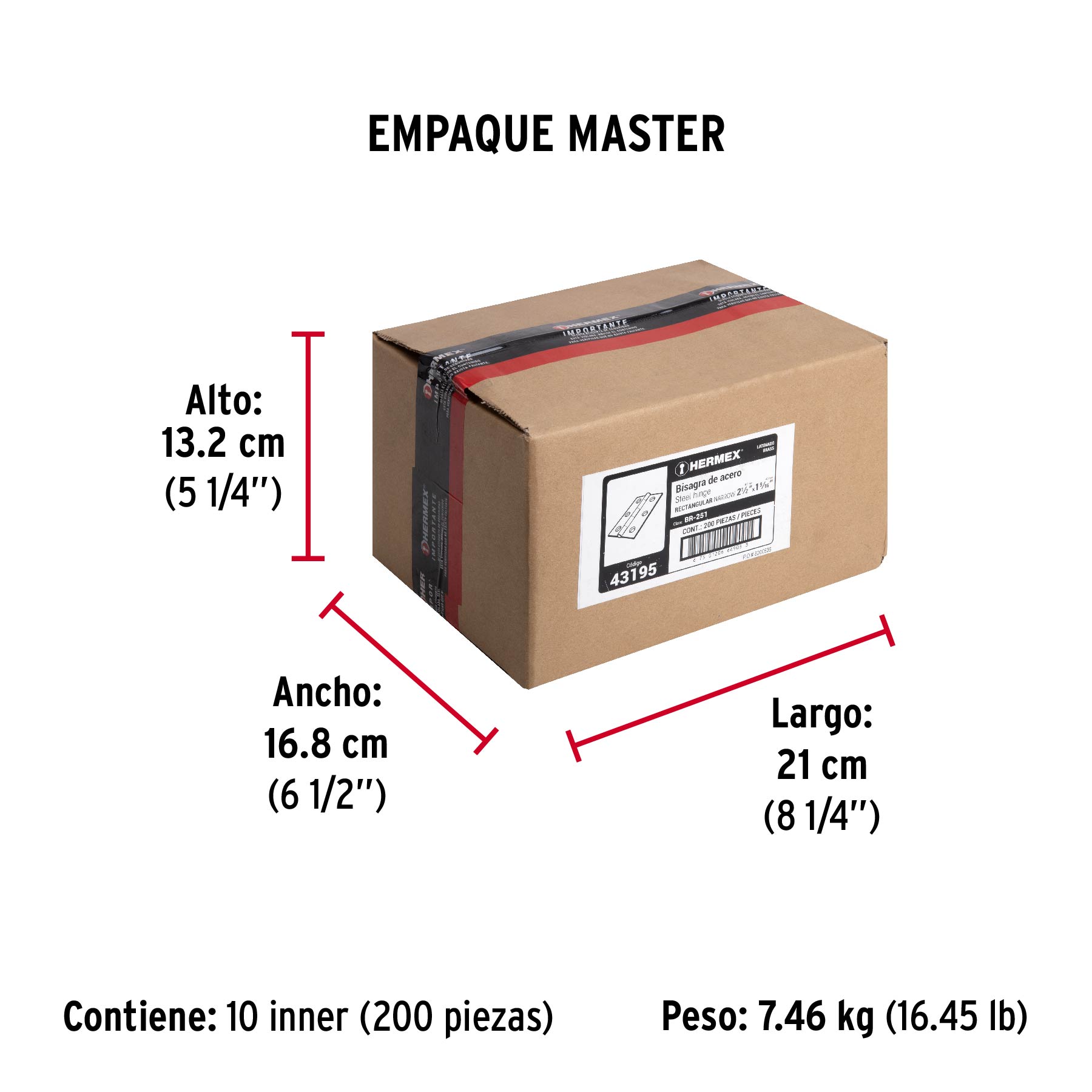 Bisagra rectangular 2-1/2", acero latonado
